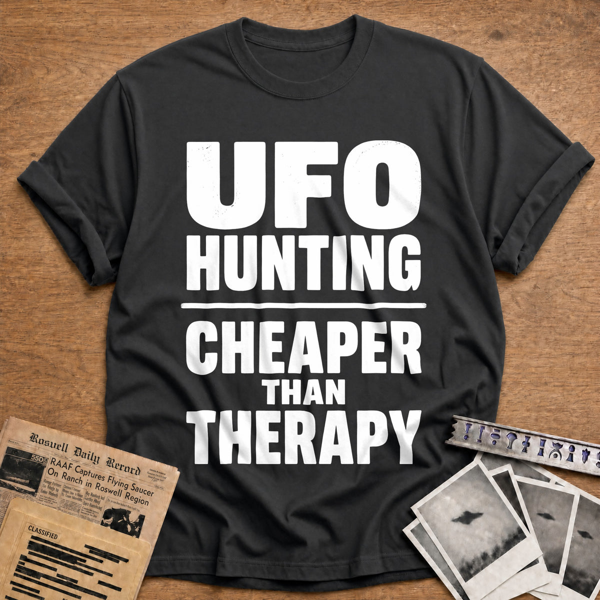 UFO Hunting Cheaper Than Therapy 20 T-Shirt - Charcoal