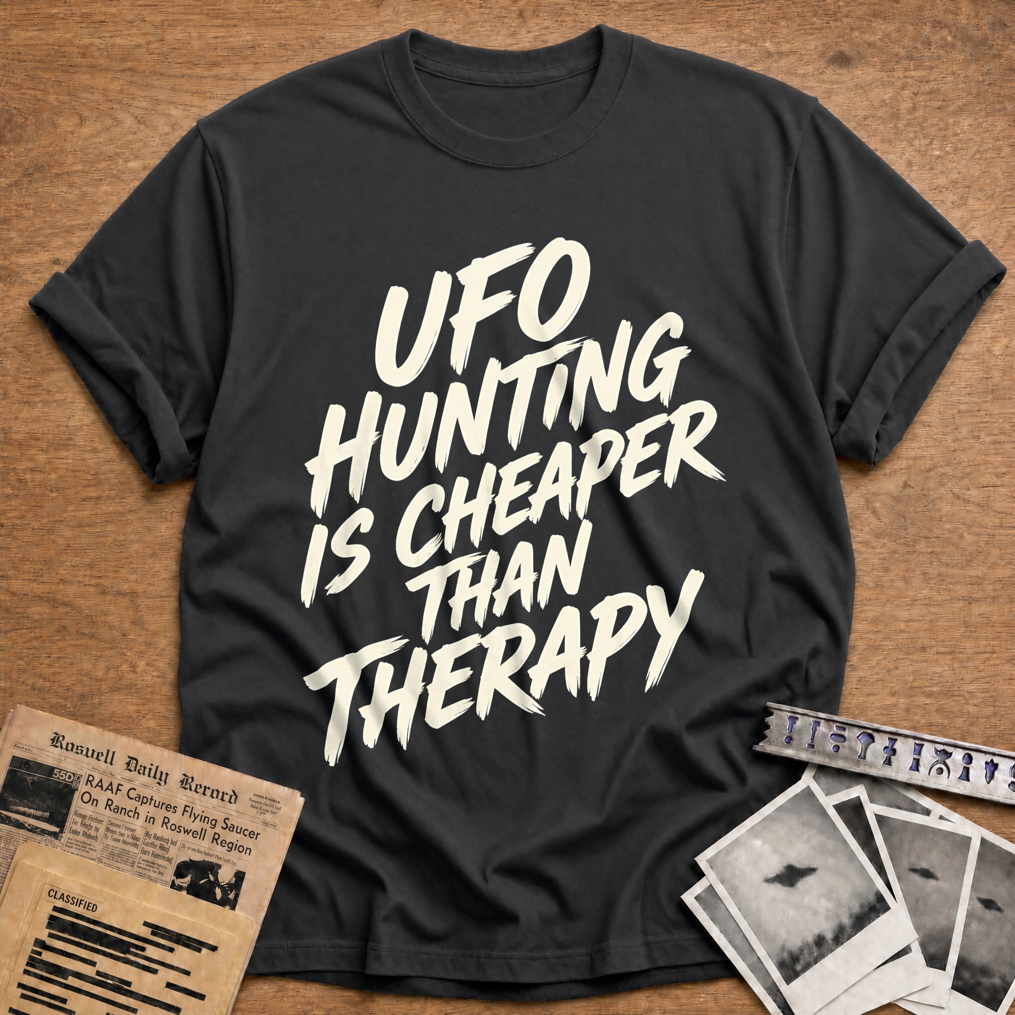 Ufo Hunting Is Cheaper Than Therapy 29 T-Shirt - Charcoal
