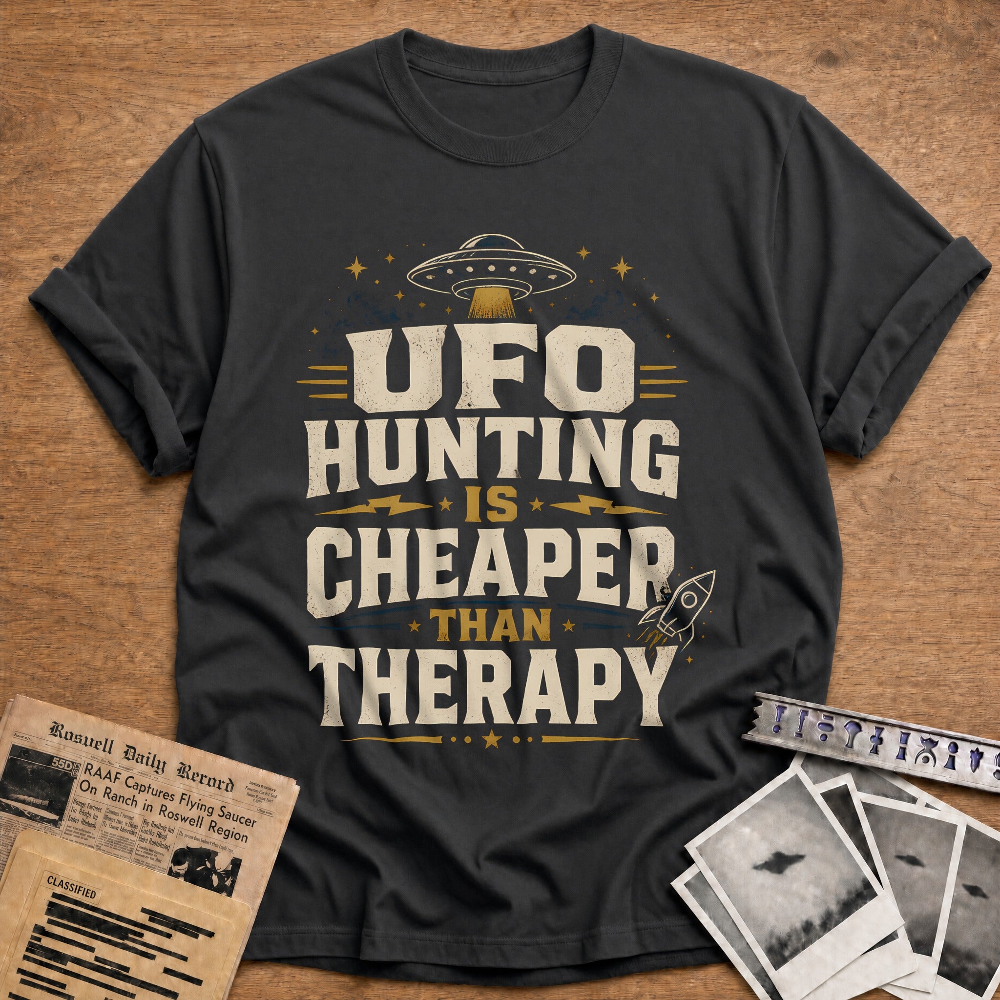 Ufo Hunting Is Cheaper Than Therapy 51 T-Shirt - Charcoal