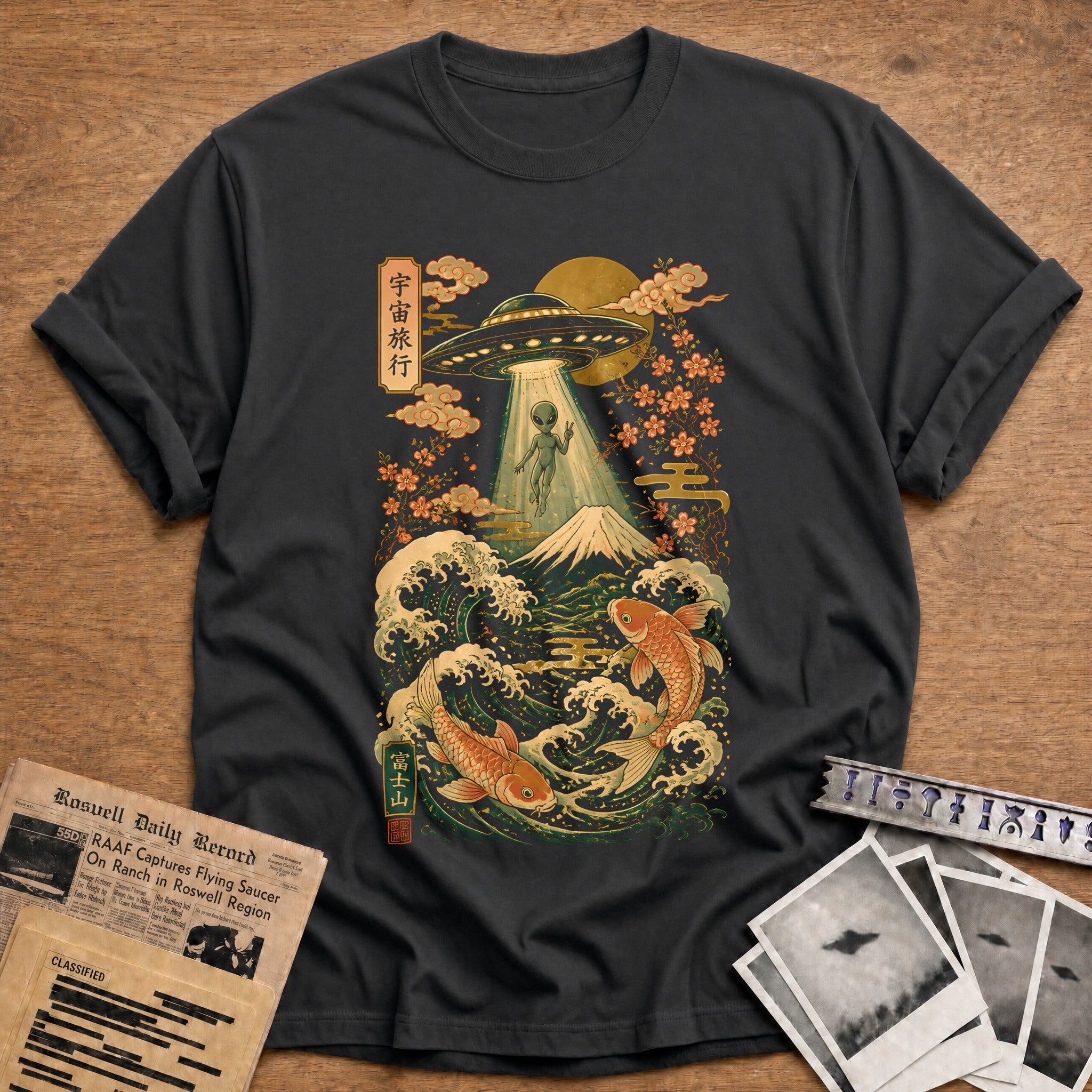 Ukiyoe Ufo Jade 47 T-Shirt - Charcoal