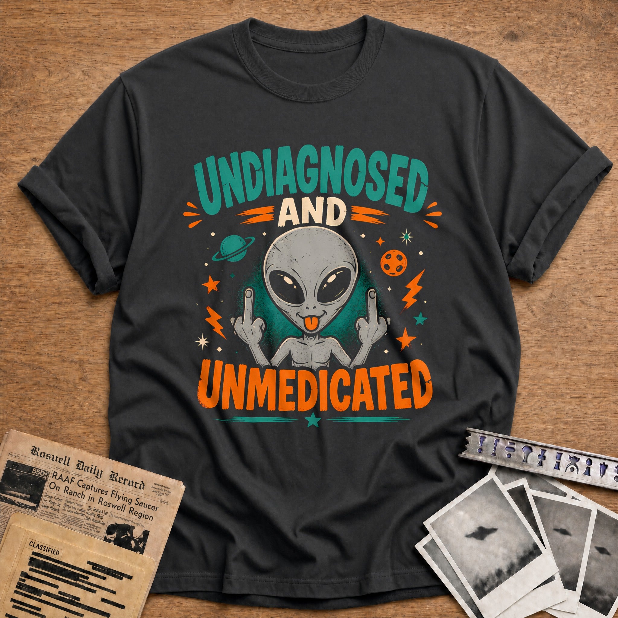 Undiagnosed Unmedicated Alien 49 T-Shirt - Charcoal