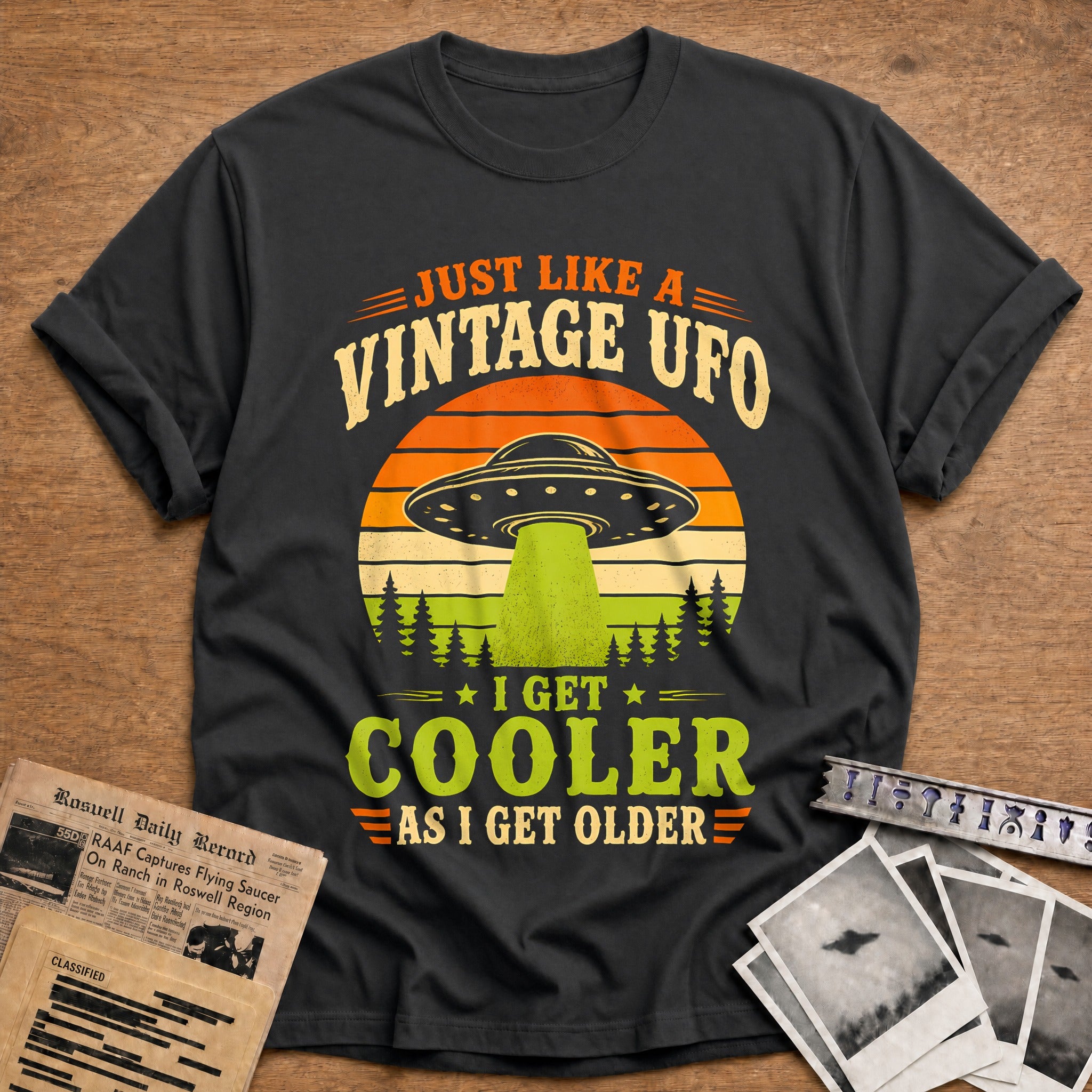Vintage Ufo Cooler Older 45 T-Shirt - Charcoal