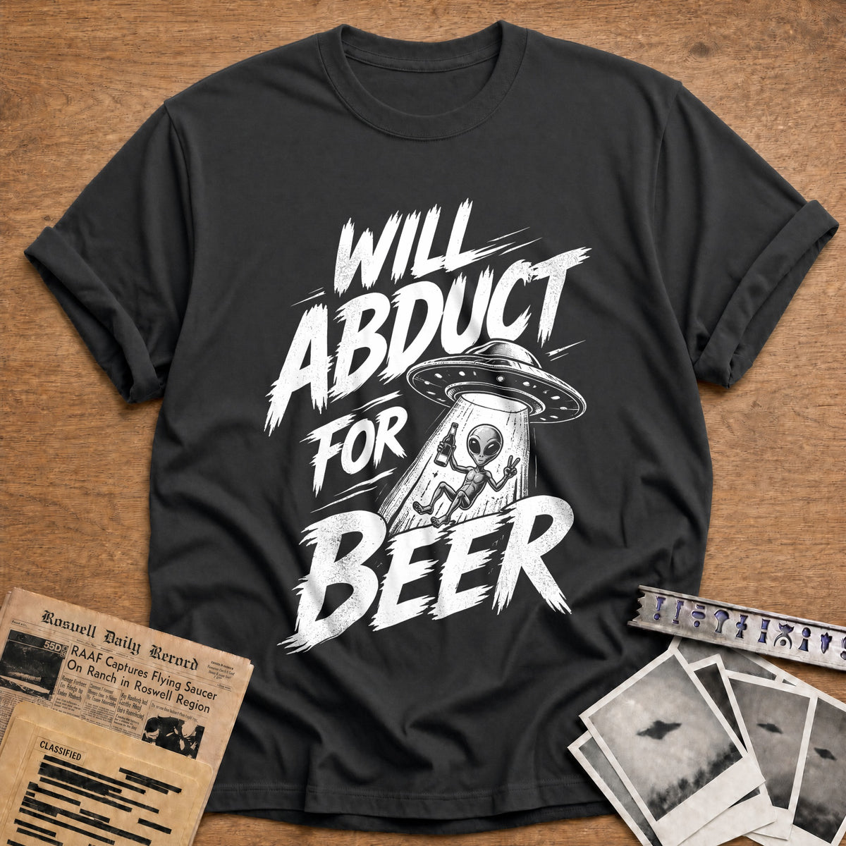 Will Abduct For Beer 46 T-Shirt - Charcoal