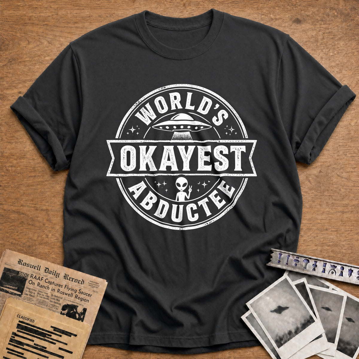 World's Okayest Abductee 96 T-Shirt - Charcoal