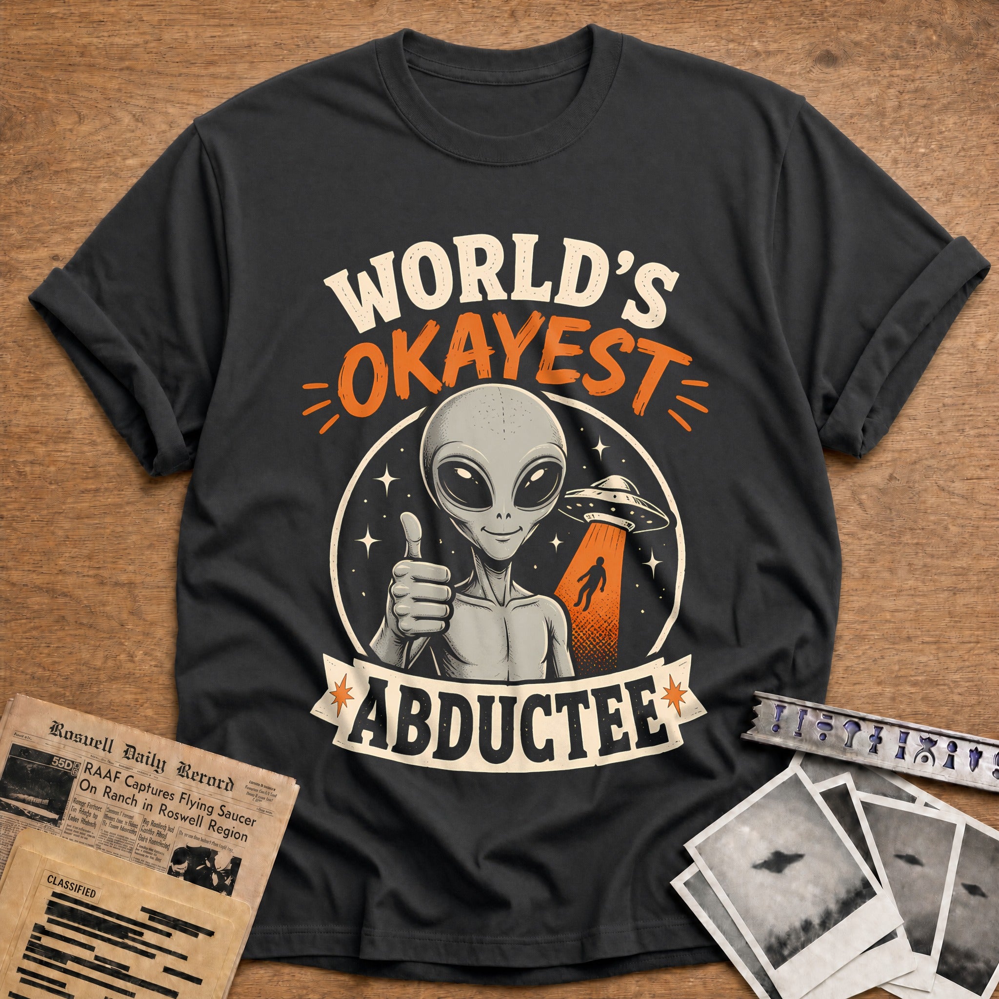 Worlds Okayest Abductee 85 T-Shirt - Charcoal