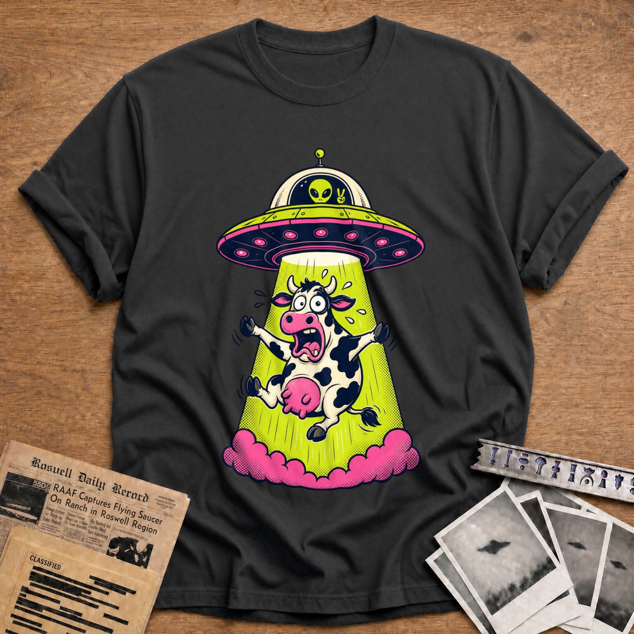 alien abduction cow funny - Charcoal