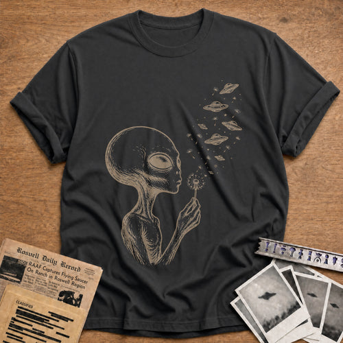alien dandelion wishes ufo funny - Charcoal