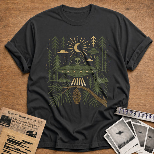 alien ufo forest vintage - Charcoal