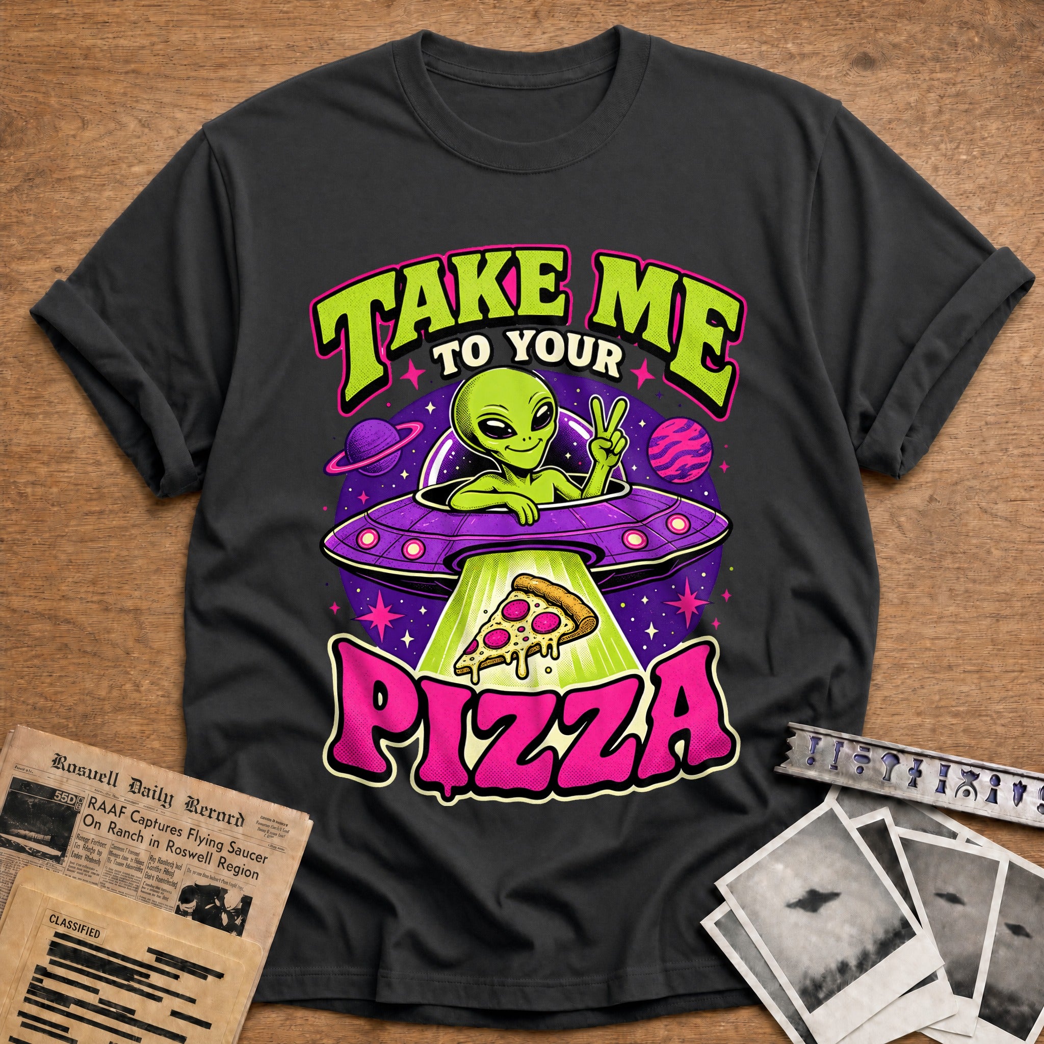 take me to your pizza alien ufo funny - Charcoal