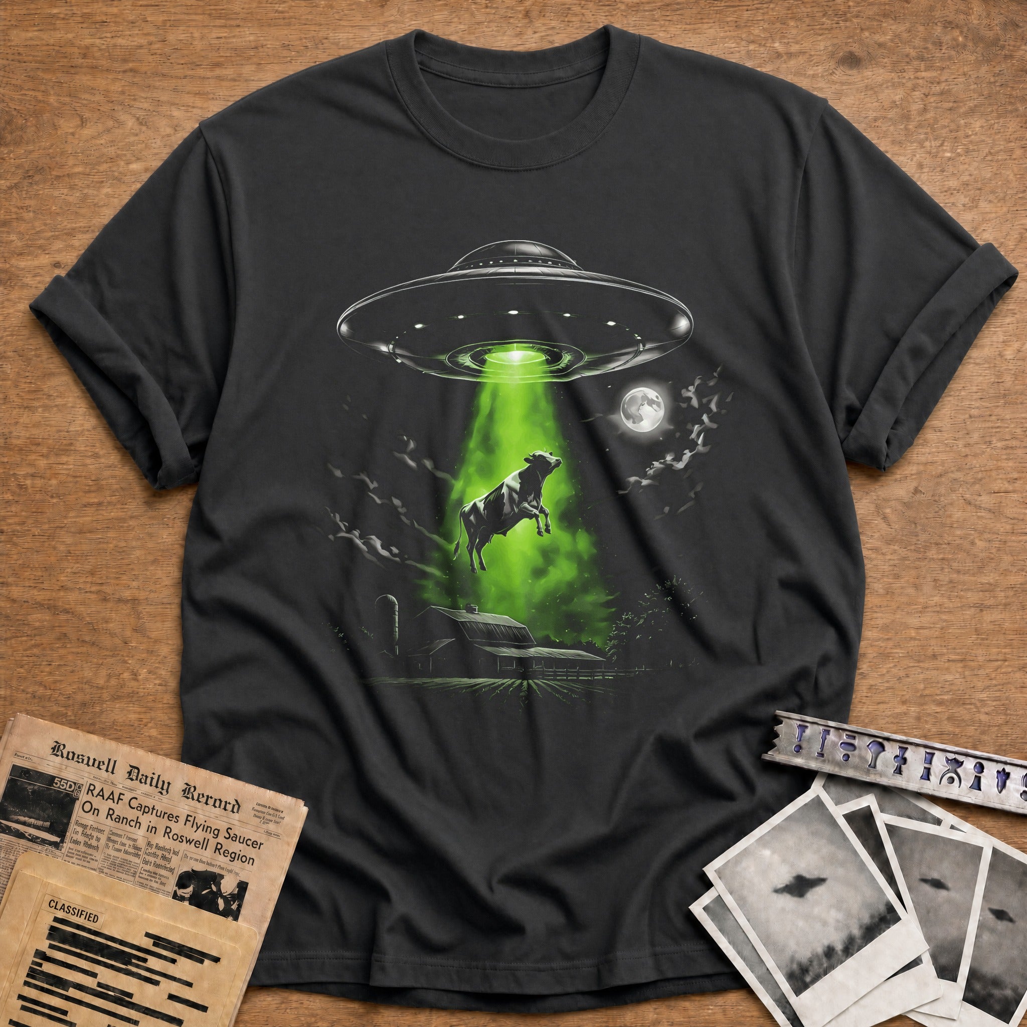 ufo cow abduction alien funny - Charcoal