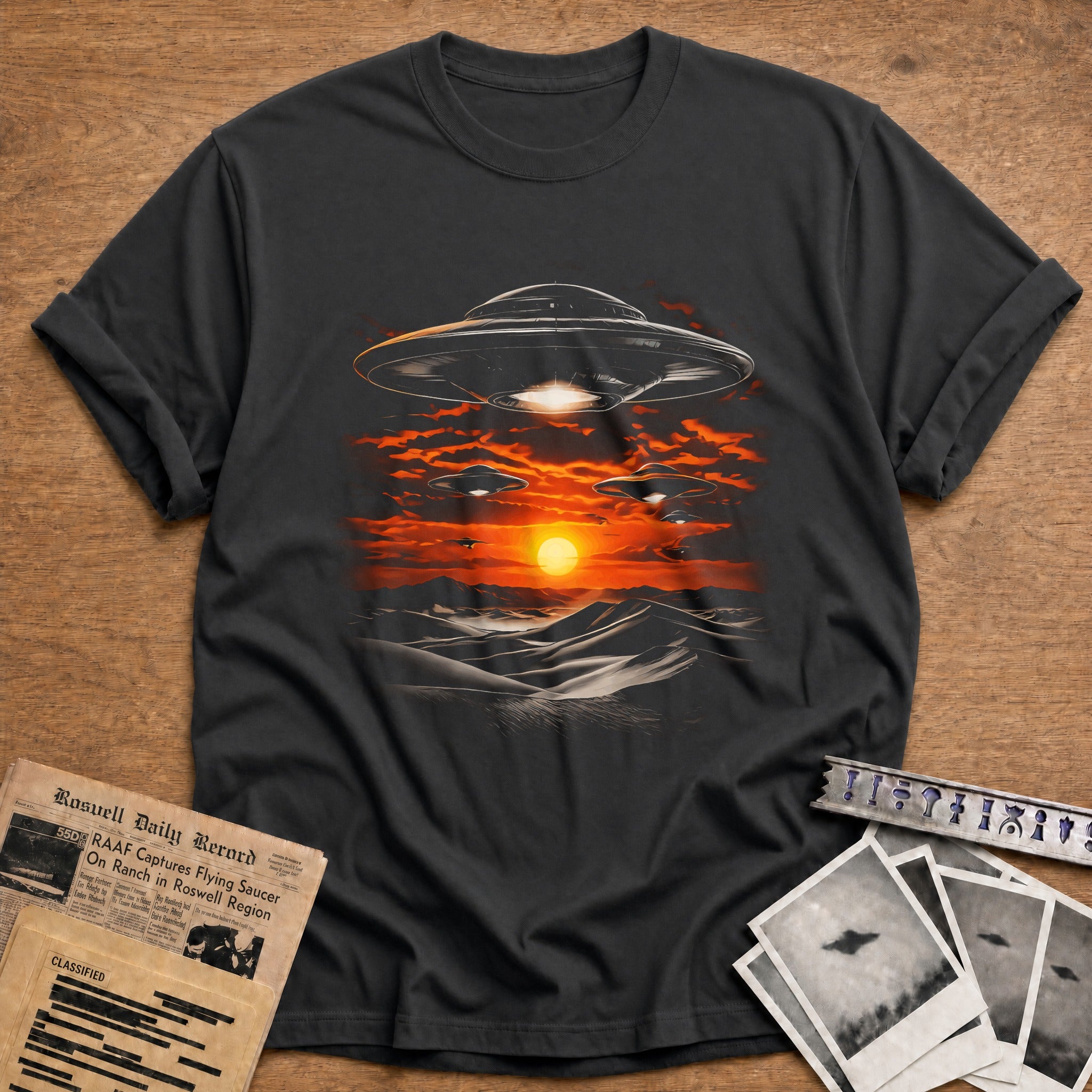ufo invasion desert sunset alien sci fi - Charcoal