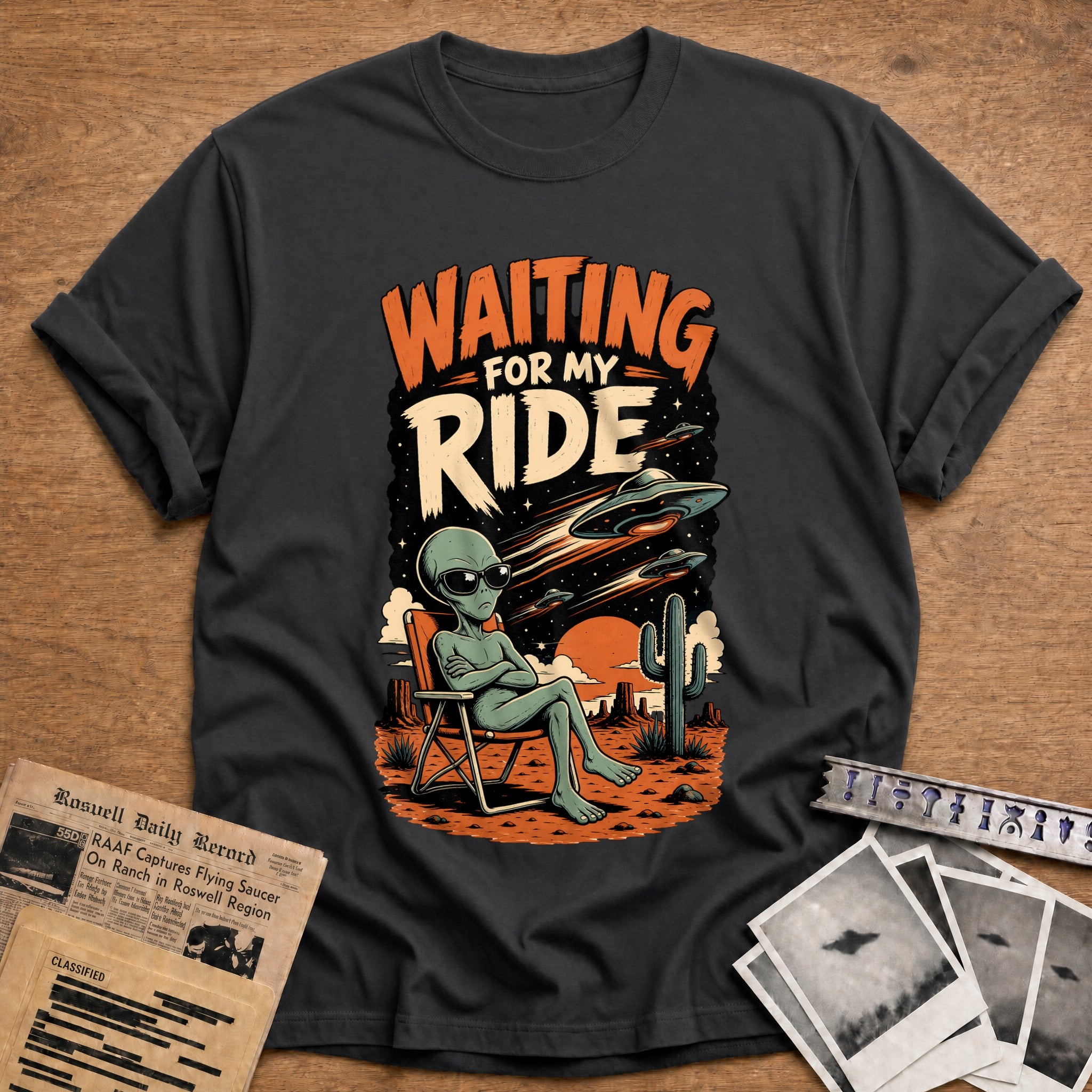 waiting for my ride alien ufo funny - Charcoal