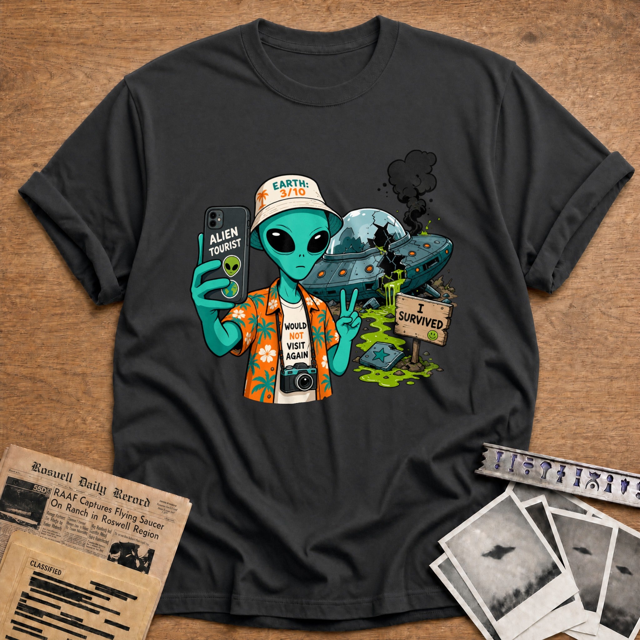 would not visit again alien tourist funny - Charcoal