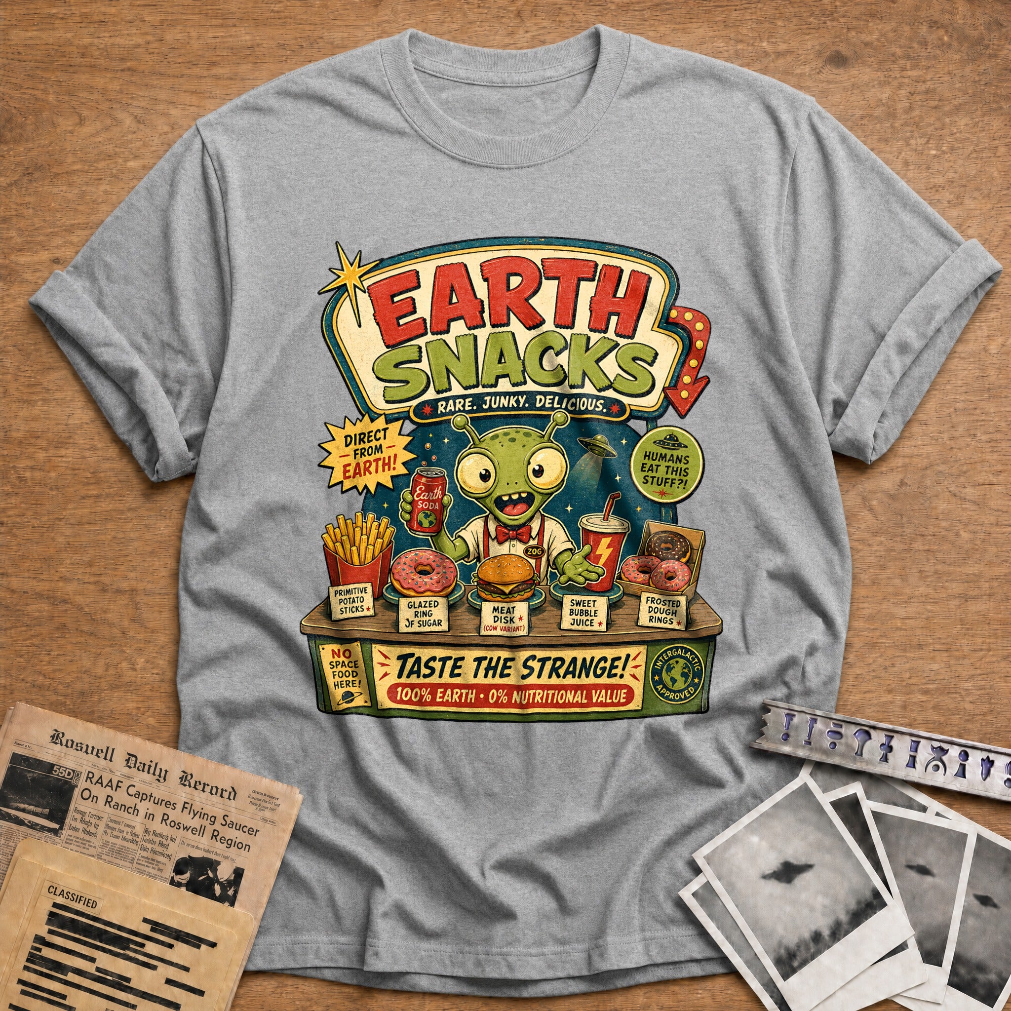earth snacks alien food funny retro - Sport Grey