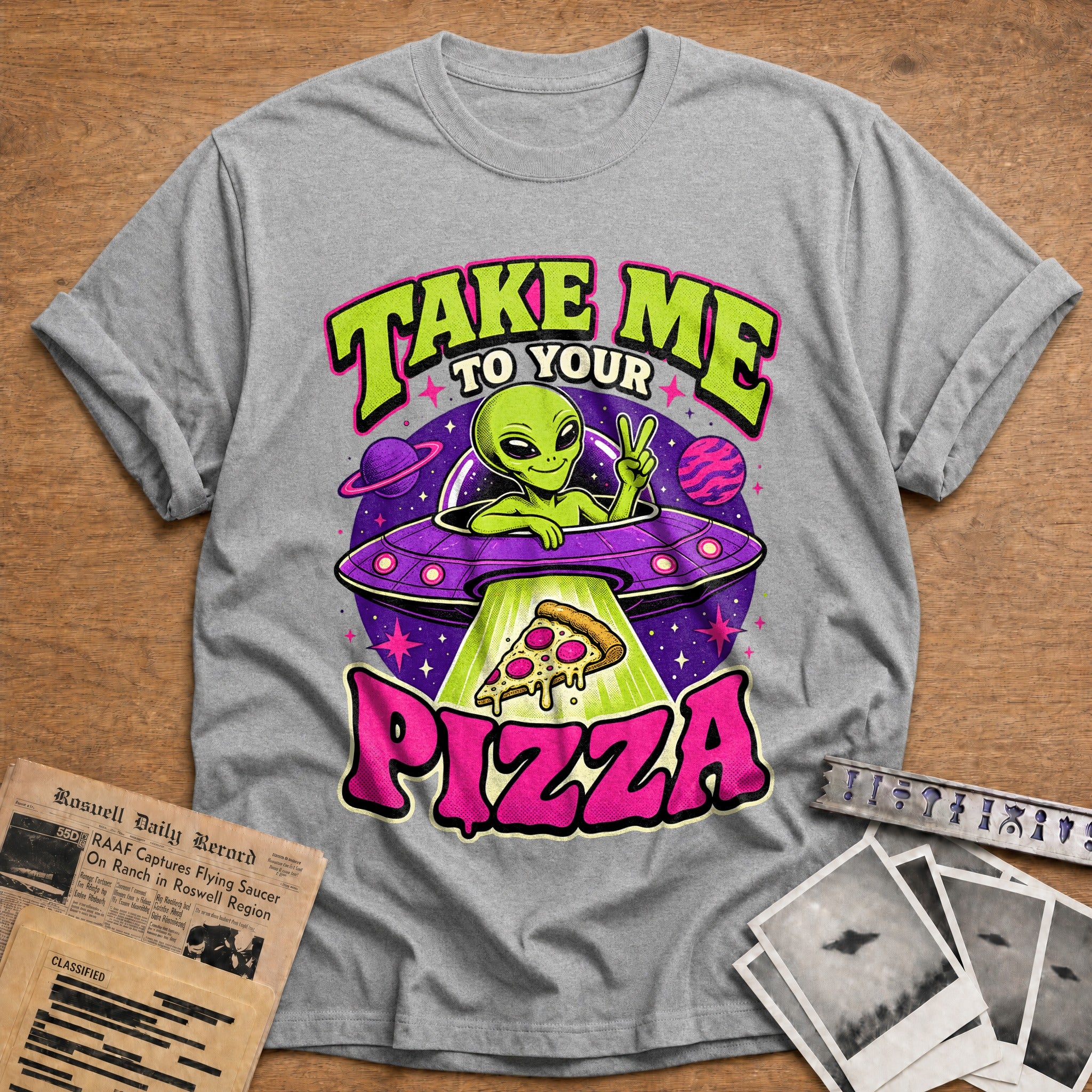 take me to your pizza alien ufo funny - Sport Grey