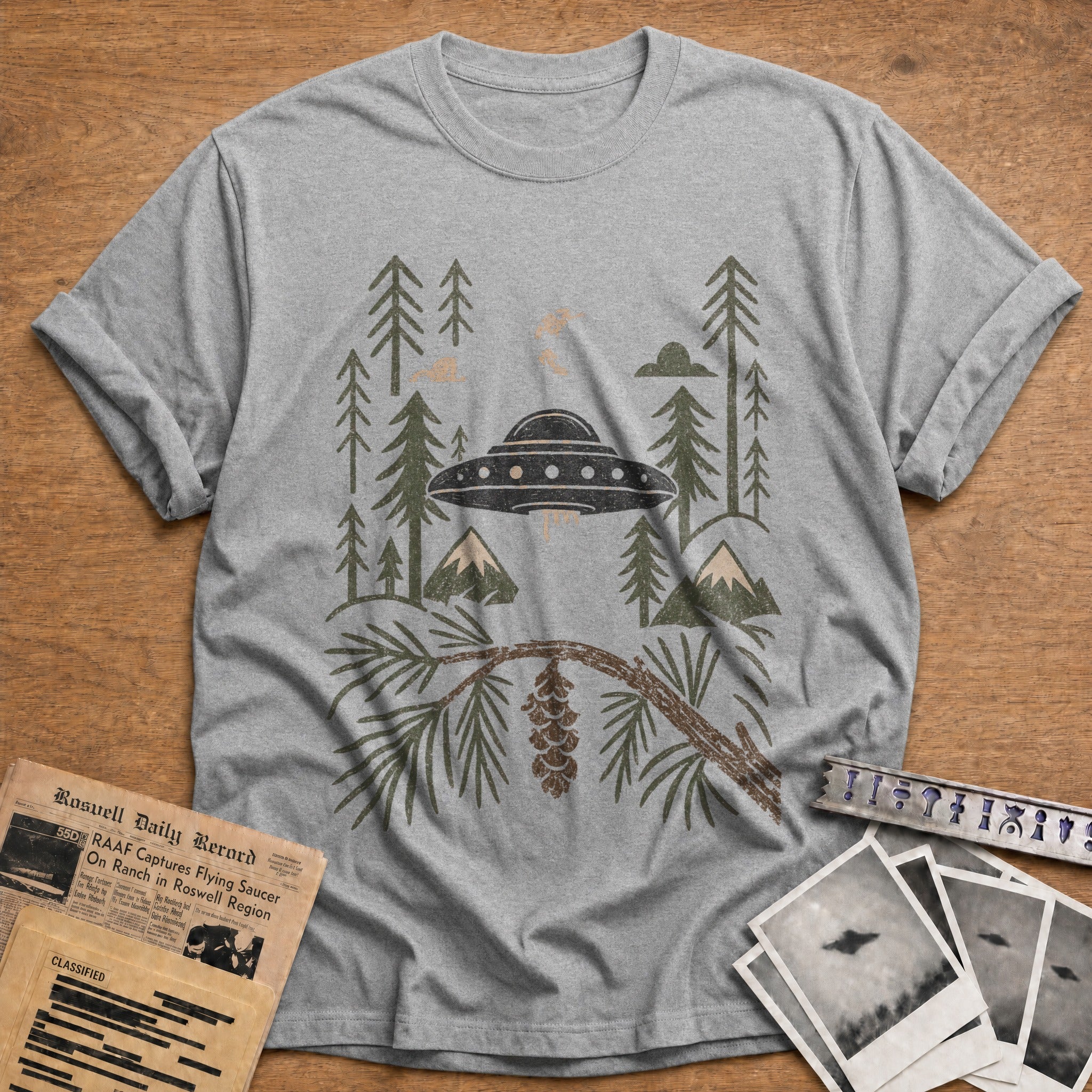 ufo alien abduction forest vintage - Sport Grey