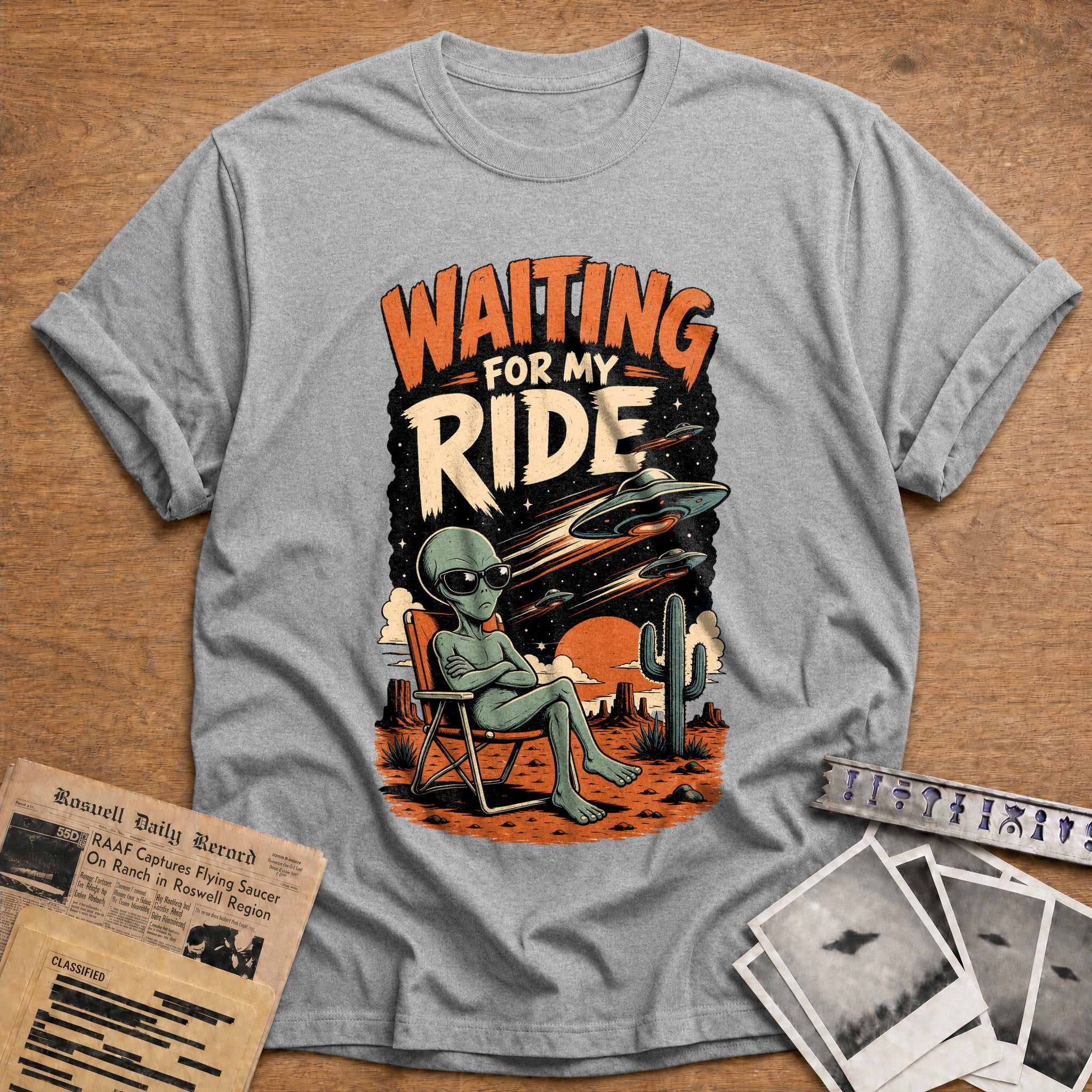 waiting for my ride alien ufo funny - Sport Grey
