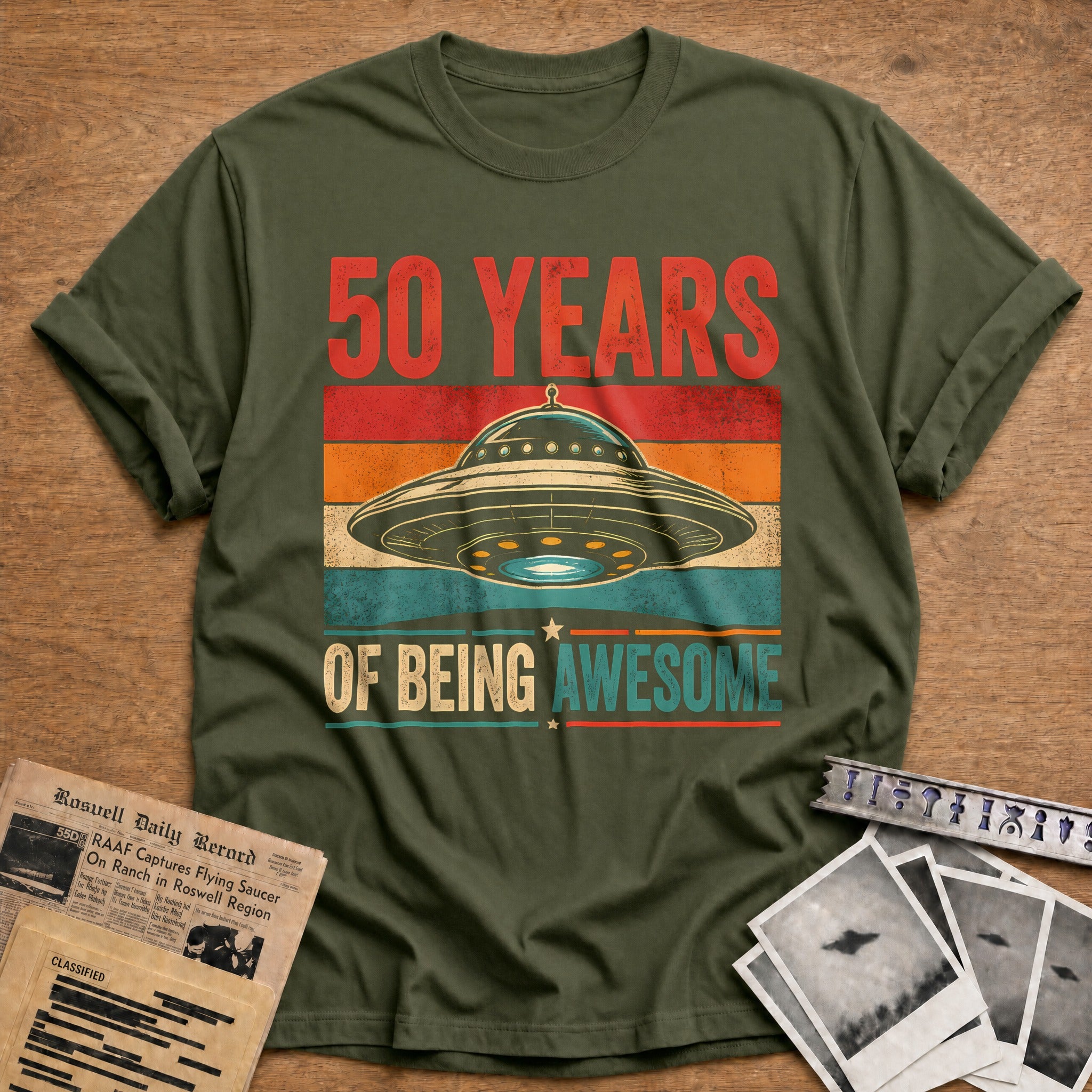 50 Being Awesome T-Shirt - Military Green