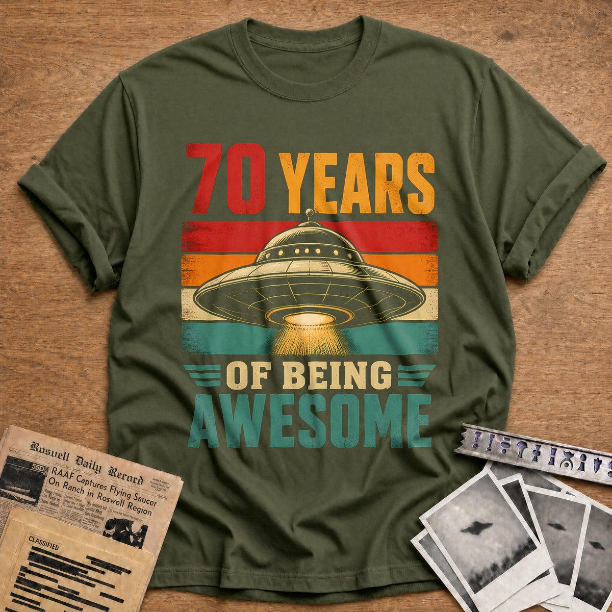70 Being Awesome T-Shirt - Military Green