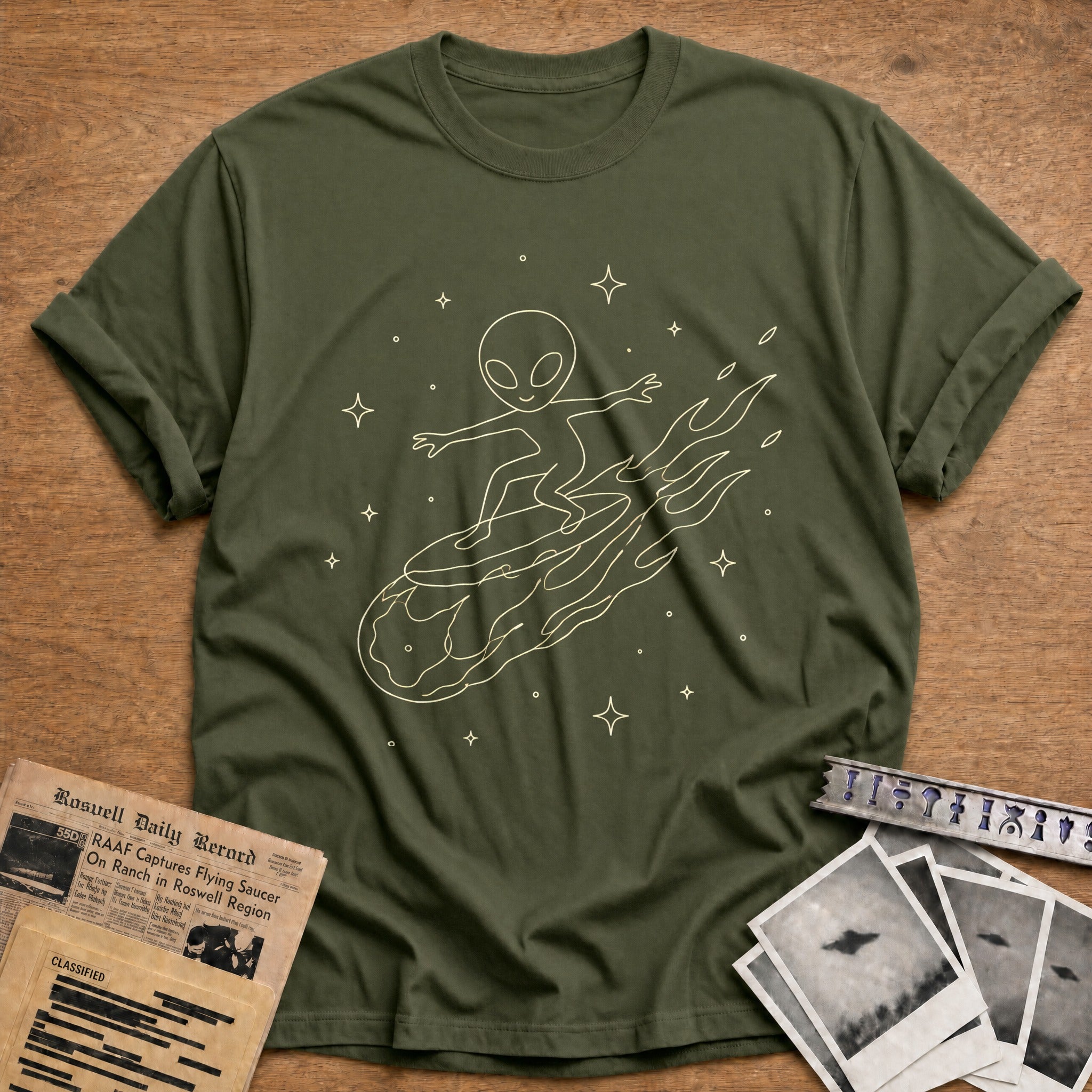 Alien Comet Surf 83 T-Shirt - Military Green