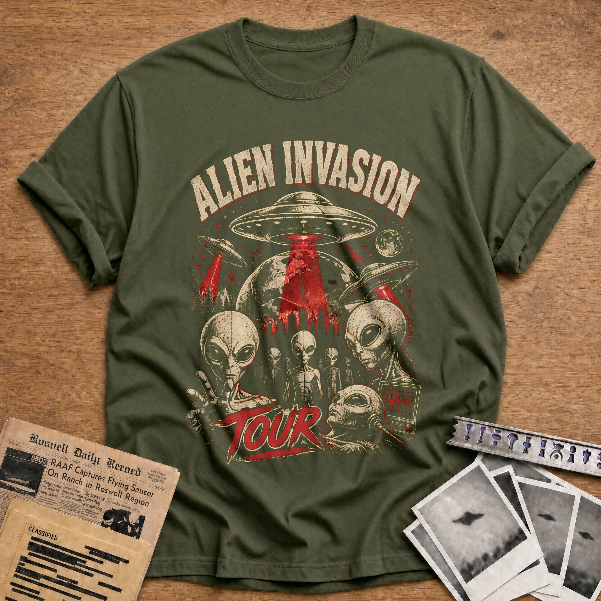 Alien Invasion Tour T-Shirt - Military Green