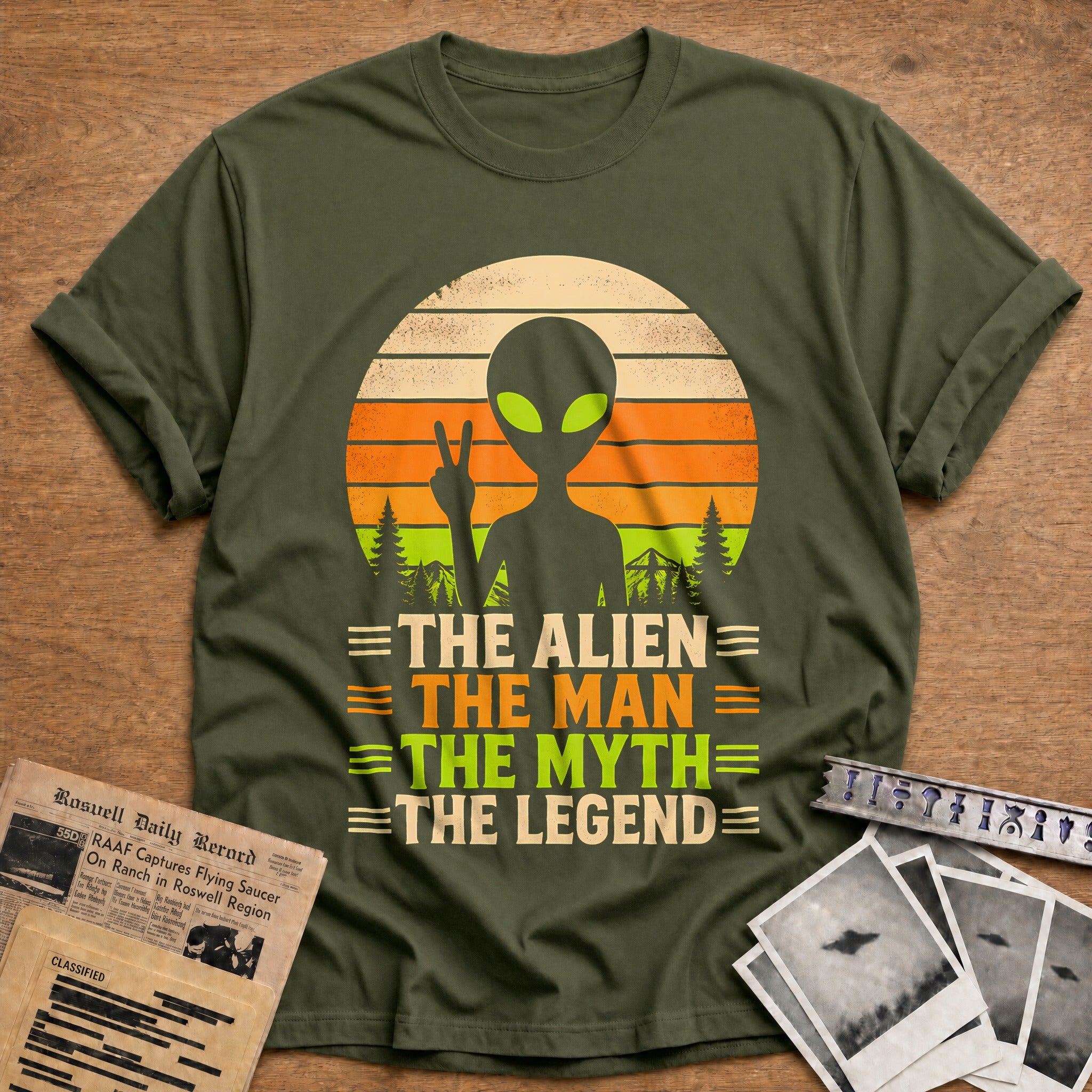 Alien Man Myth Legend 67 T-Shirt - Military Green