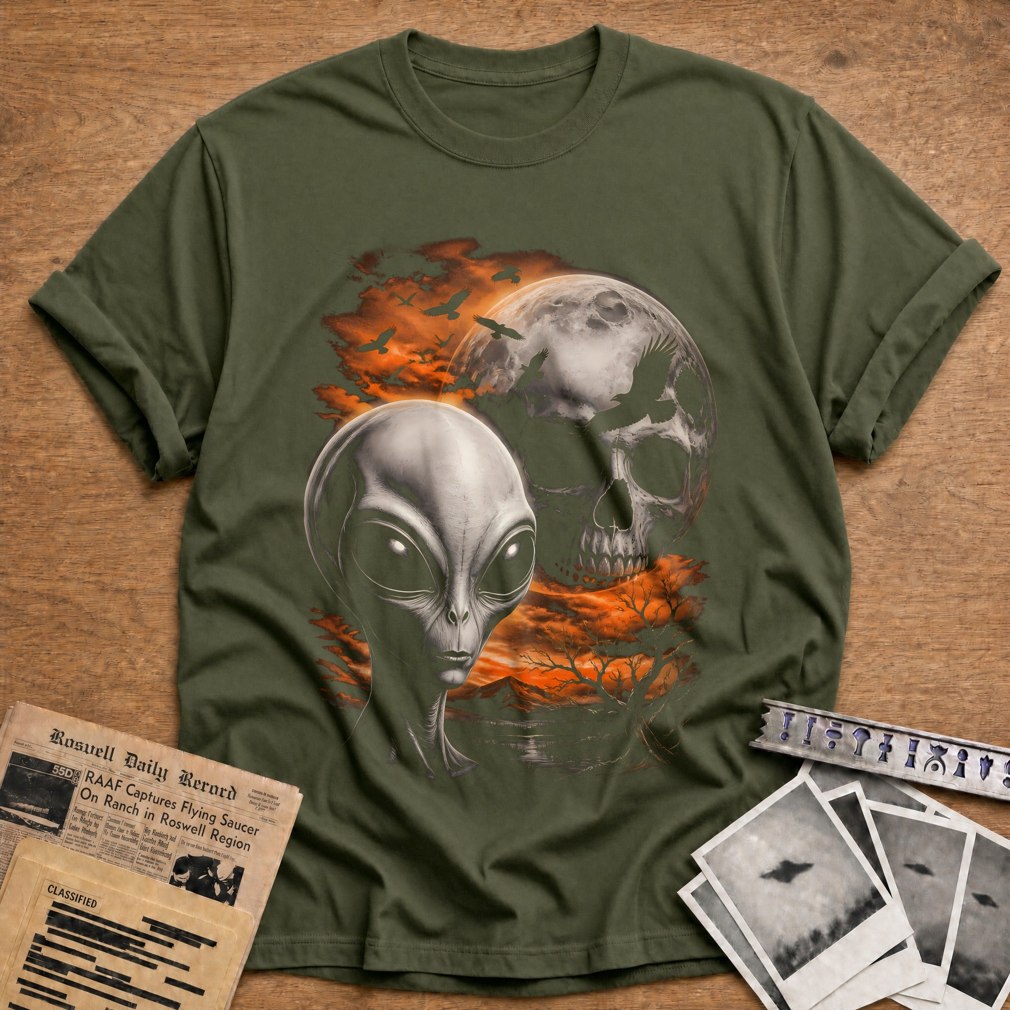 Alien Skull Moon Crows 16 - Military Green