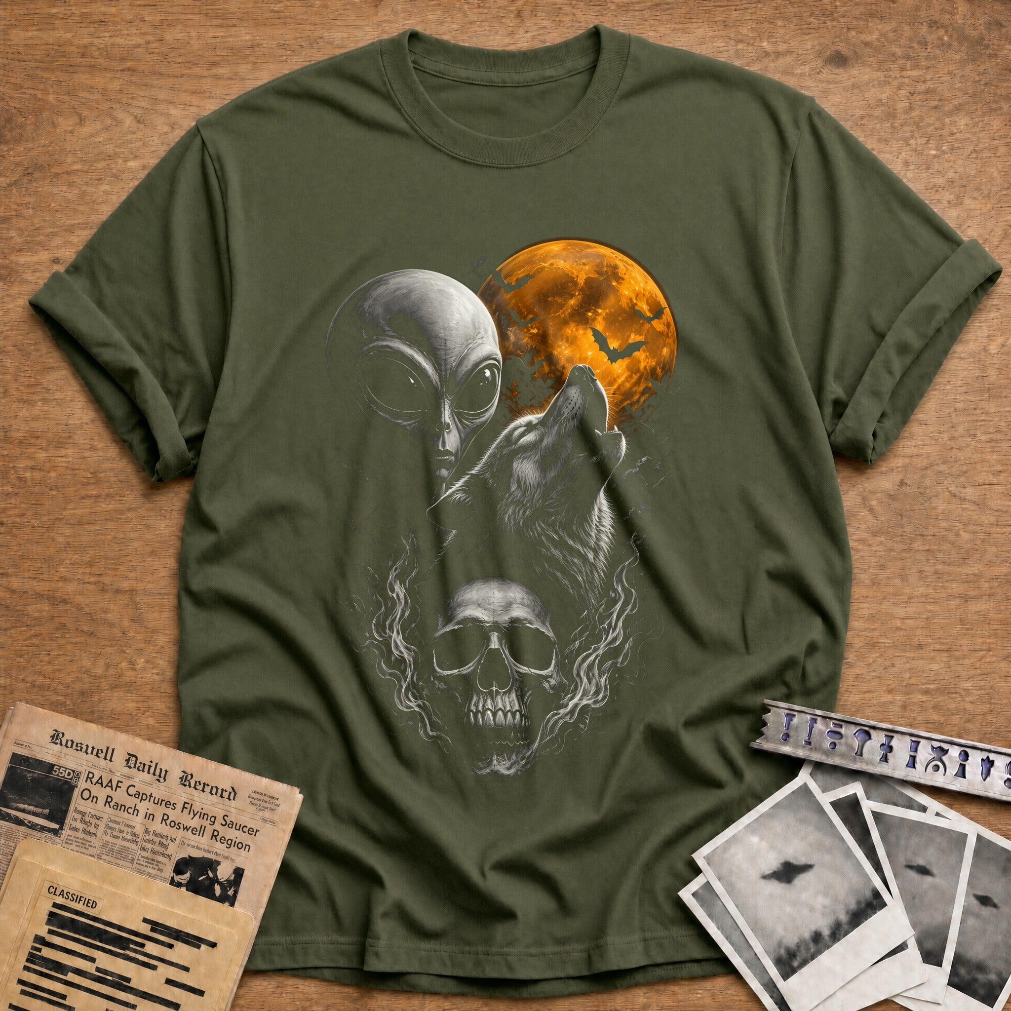 Alien Wolf Flaming Skull 98 - Military Green