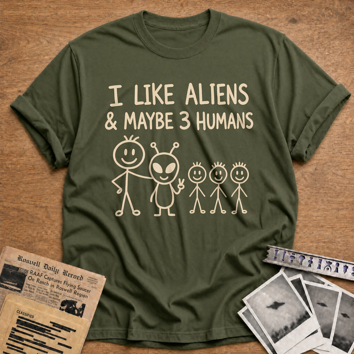Aliens 3 Humans 55 T-Shirt - Military Green