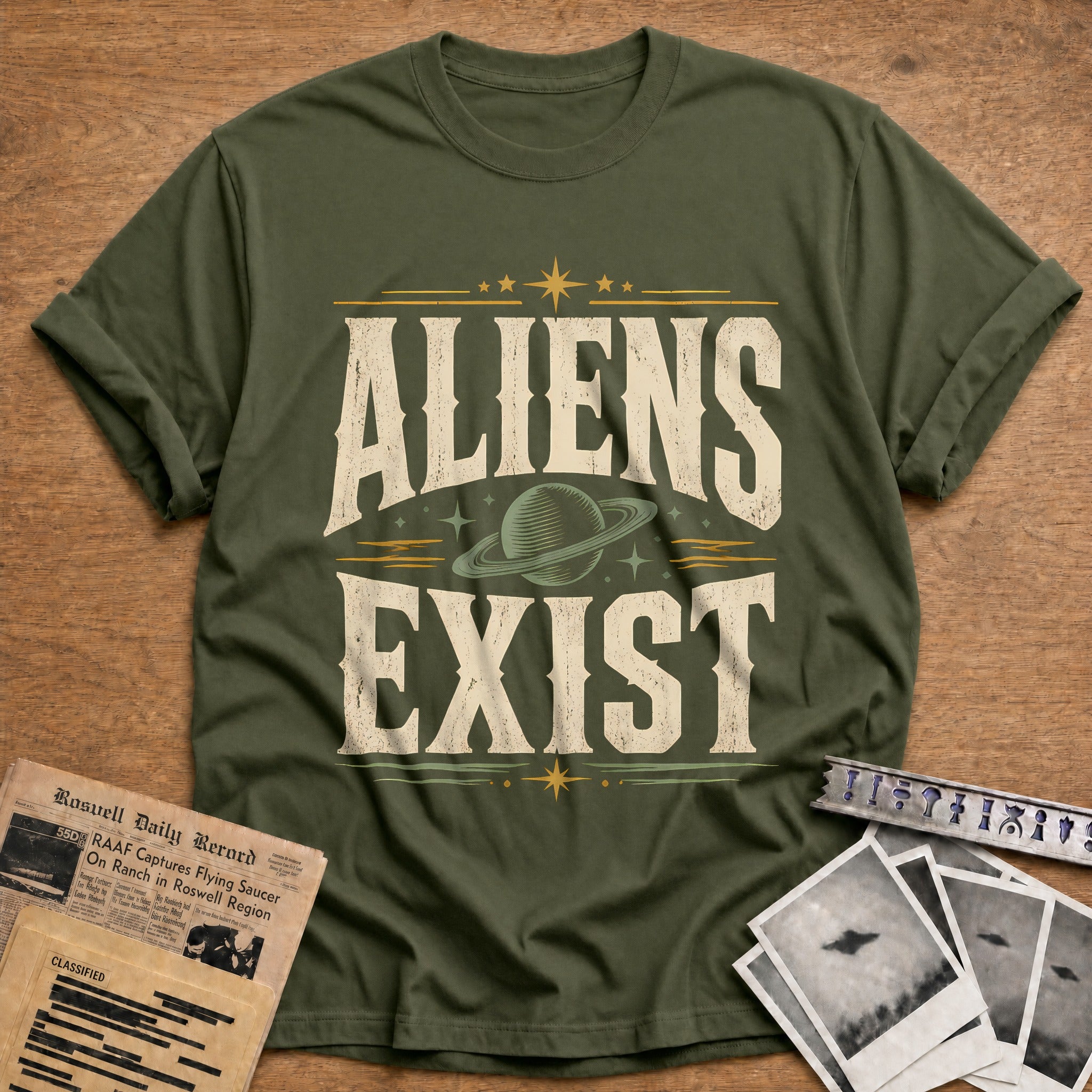Aliens Exist 99 T-Shirt - Military Green