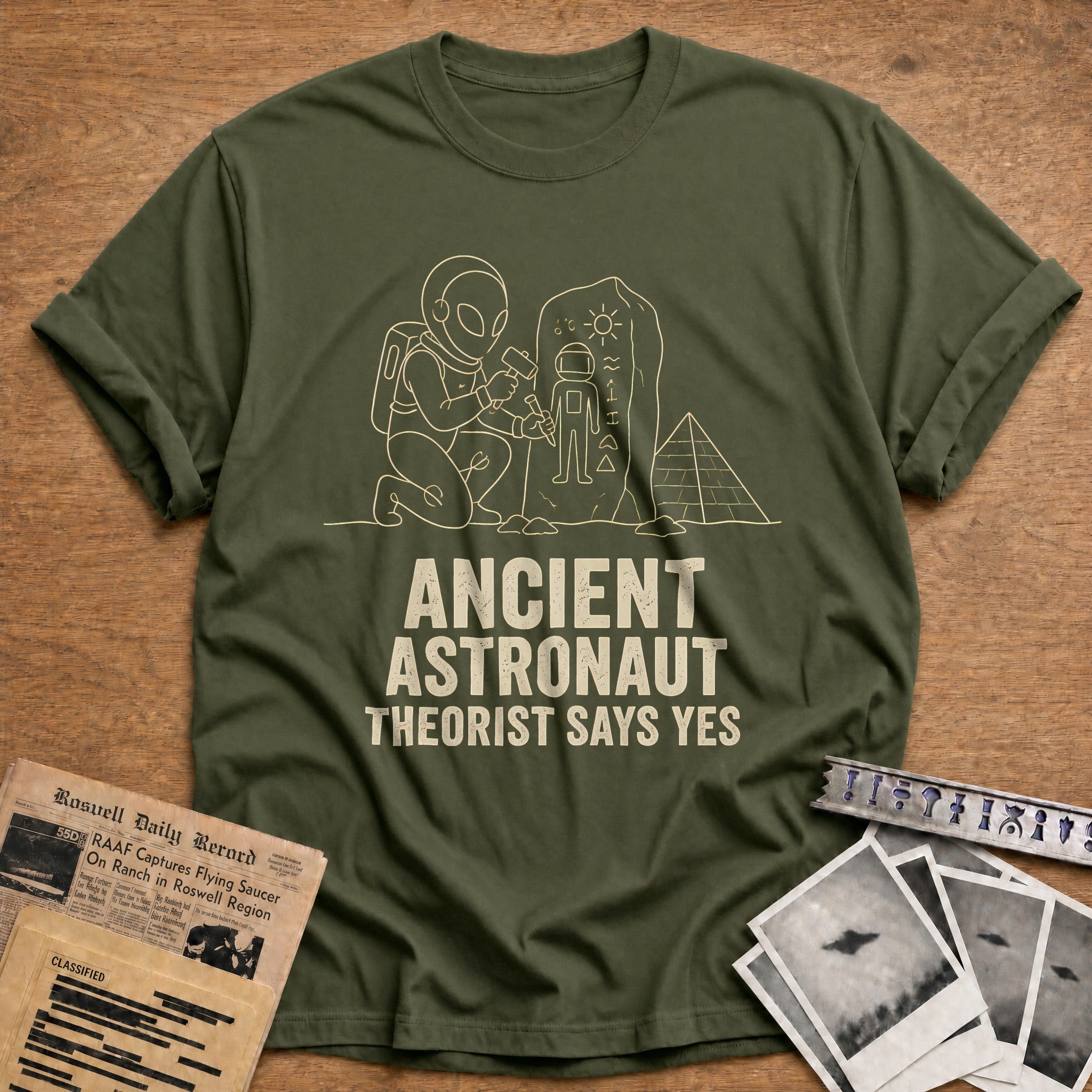 Ancient Astronaut Theorist 71 T-Shirt - Military Green