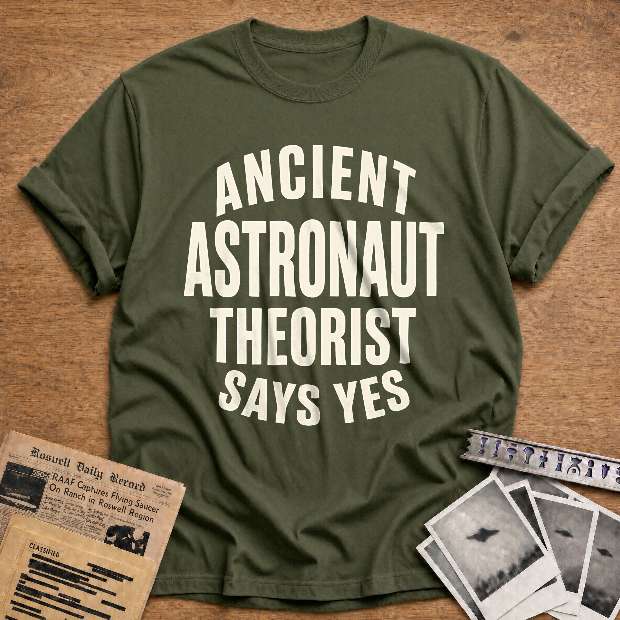 Ancient Astronaut Theorist Says Yes 98 T-Shirt - Military Green