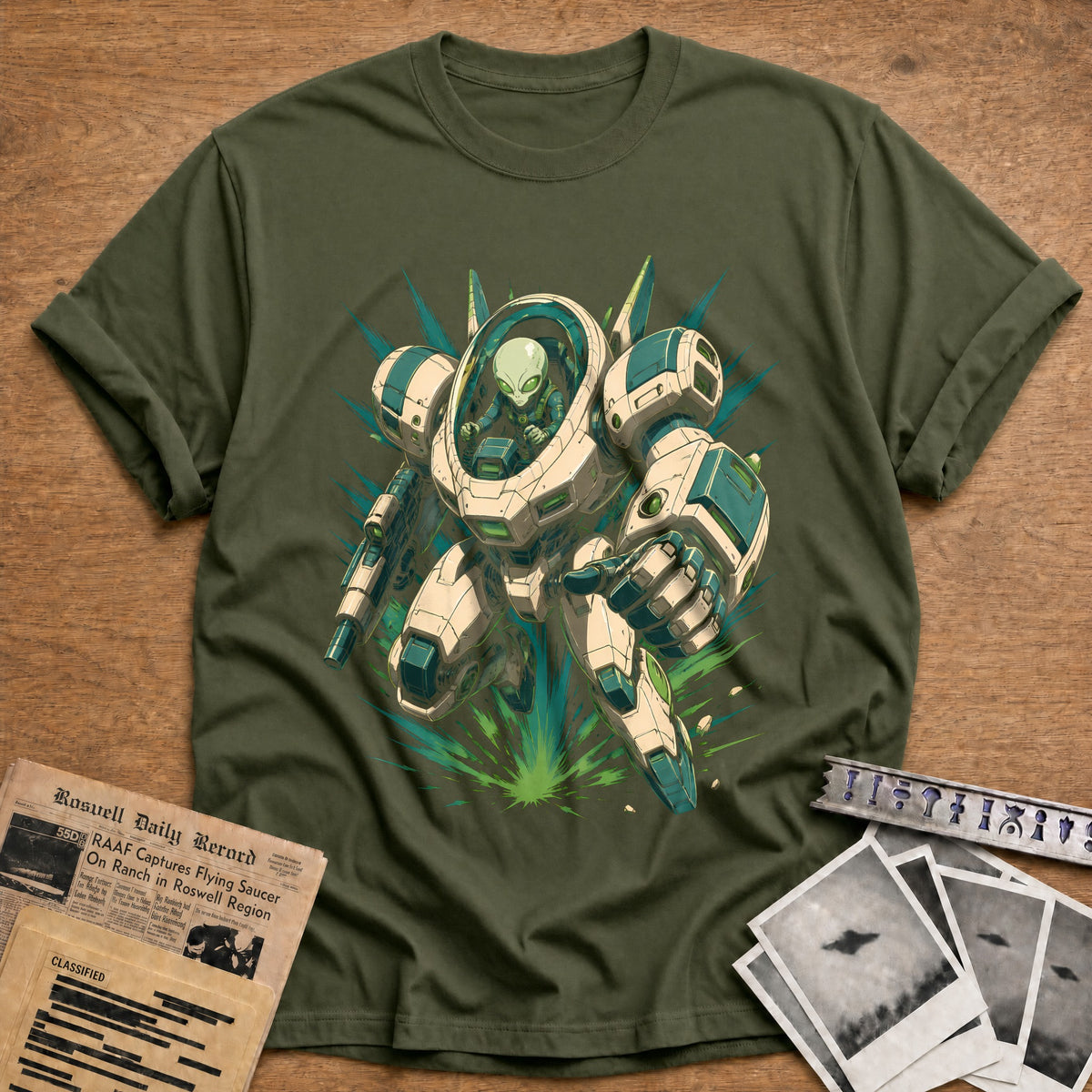 Anime Mecha 48 T-Shirt - Military Green