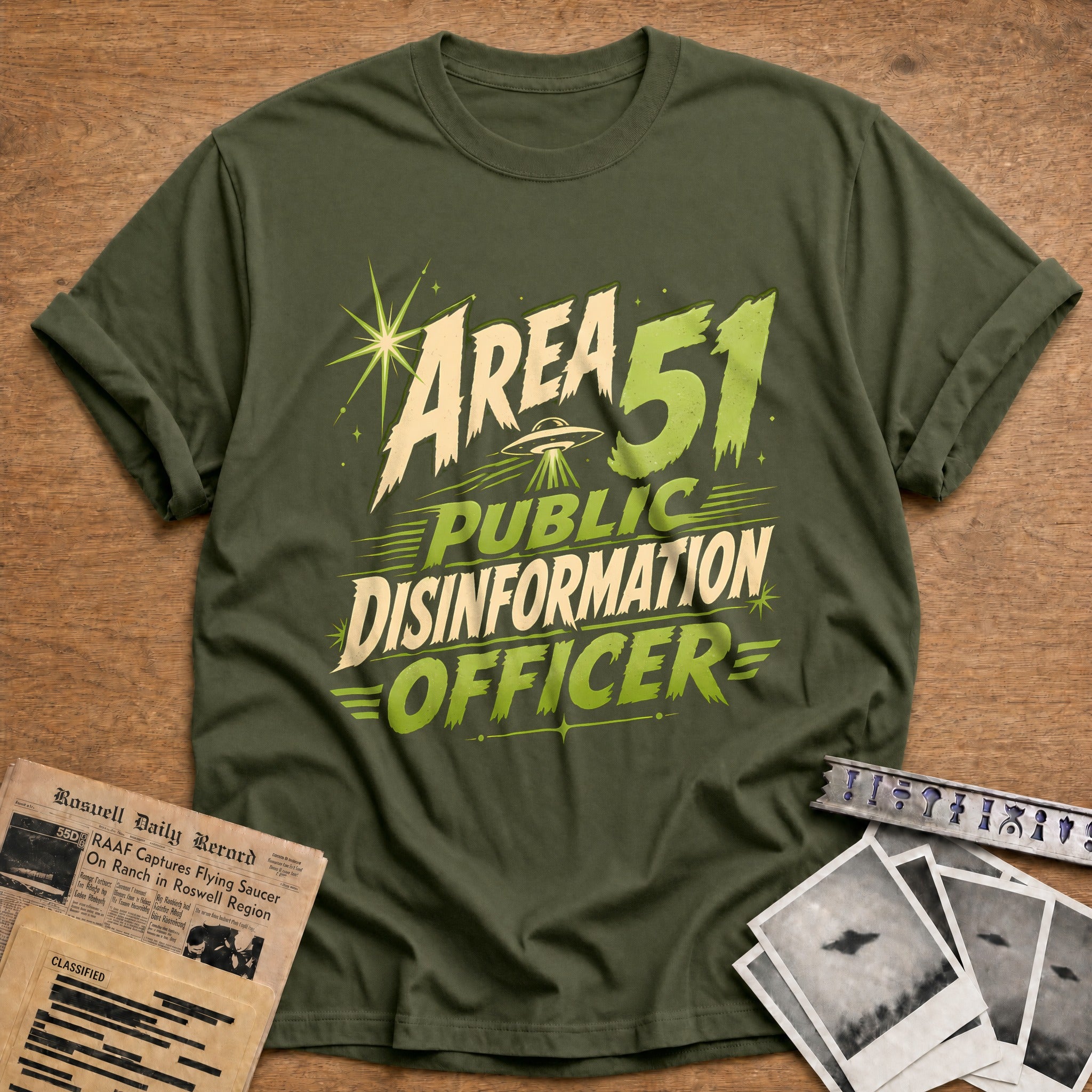 Area 51 Disinformation Officer 80 T-Shirt - Military Green