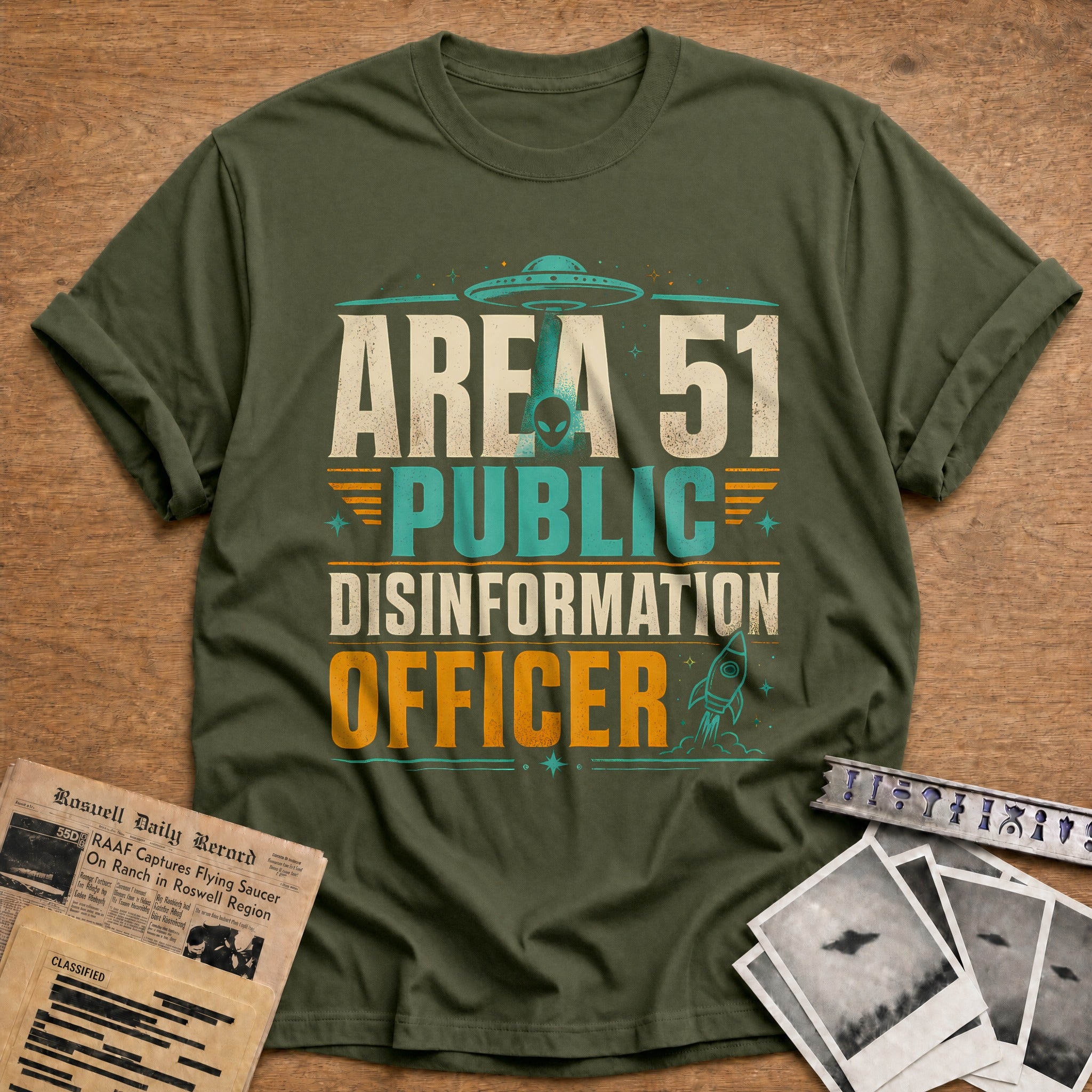 Area 51 Public Disinformation Officer 36 T-Shirt - Military Green