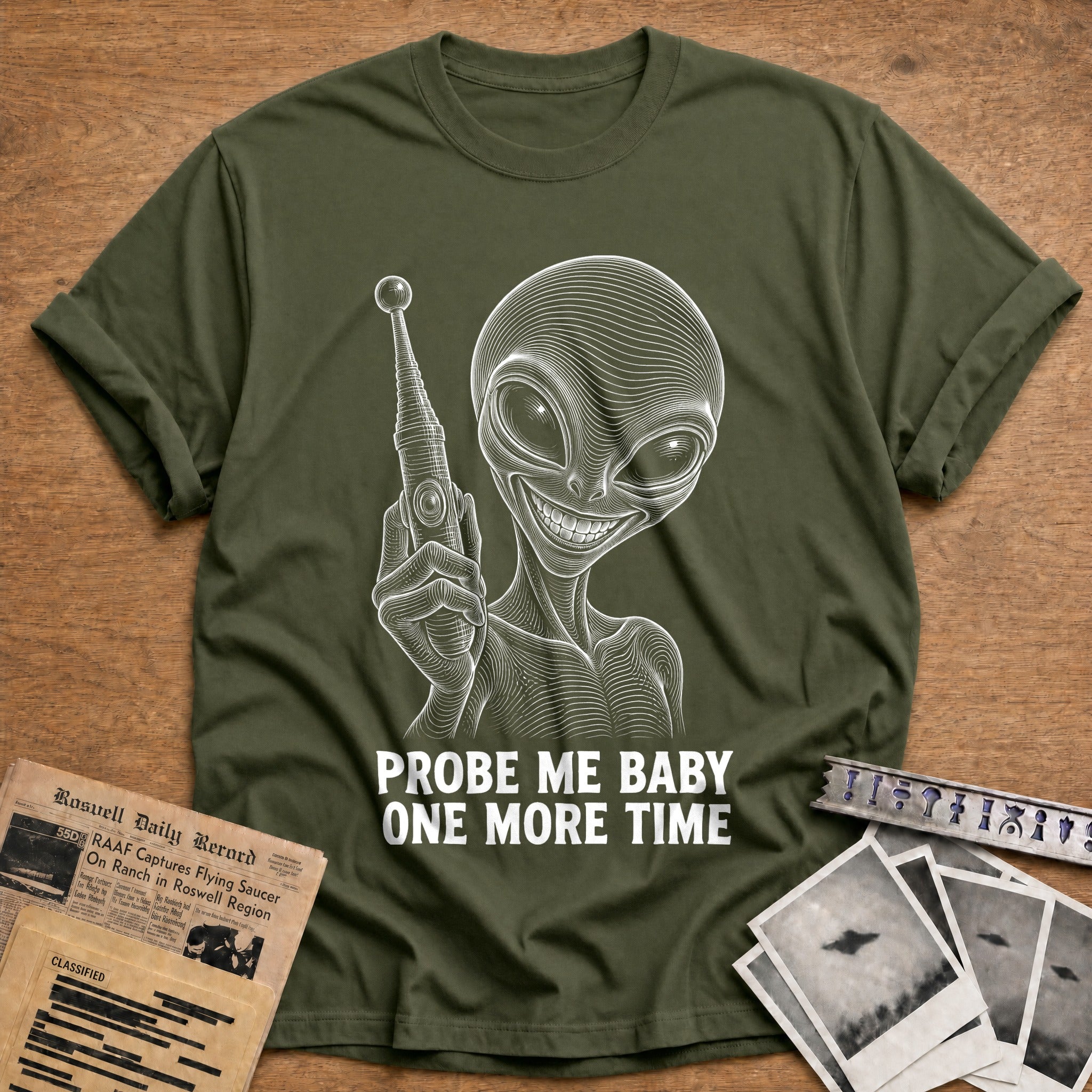 Armed and Curious T-Shirt - Military Green