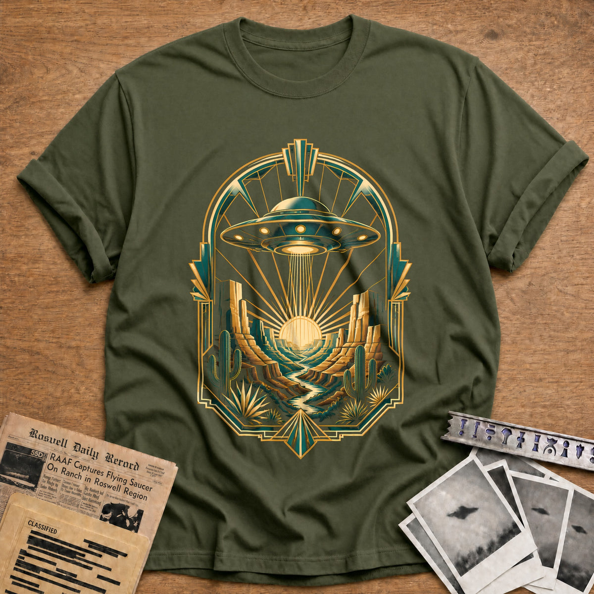 Art Deco Canyon UFO 15 T-Shirt - Military Green