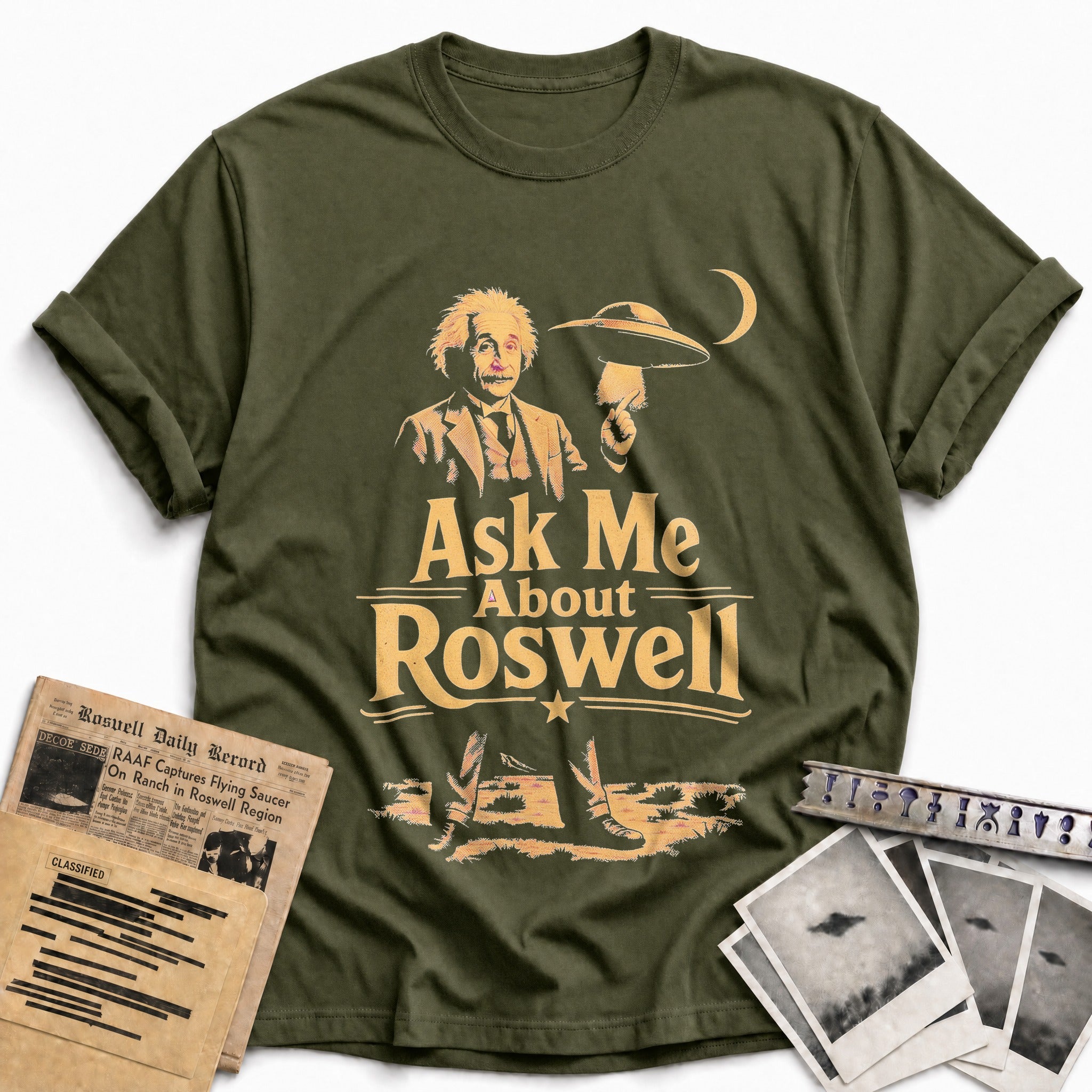 Ask Me About Roswell 01 - Military Green