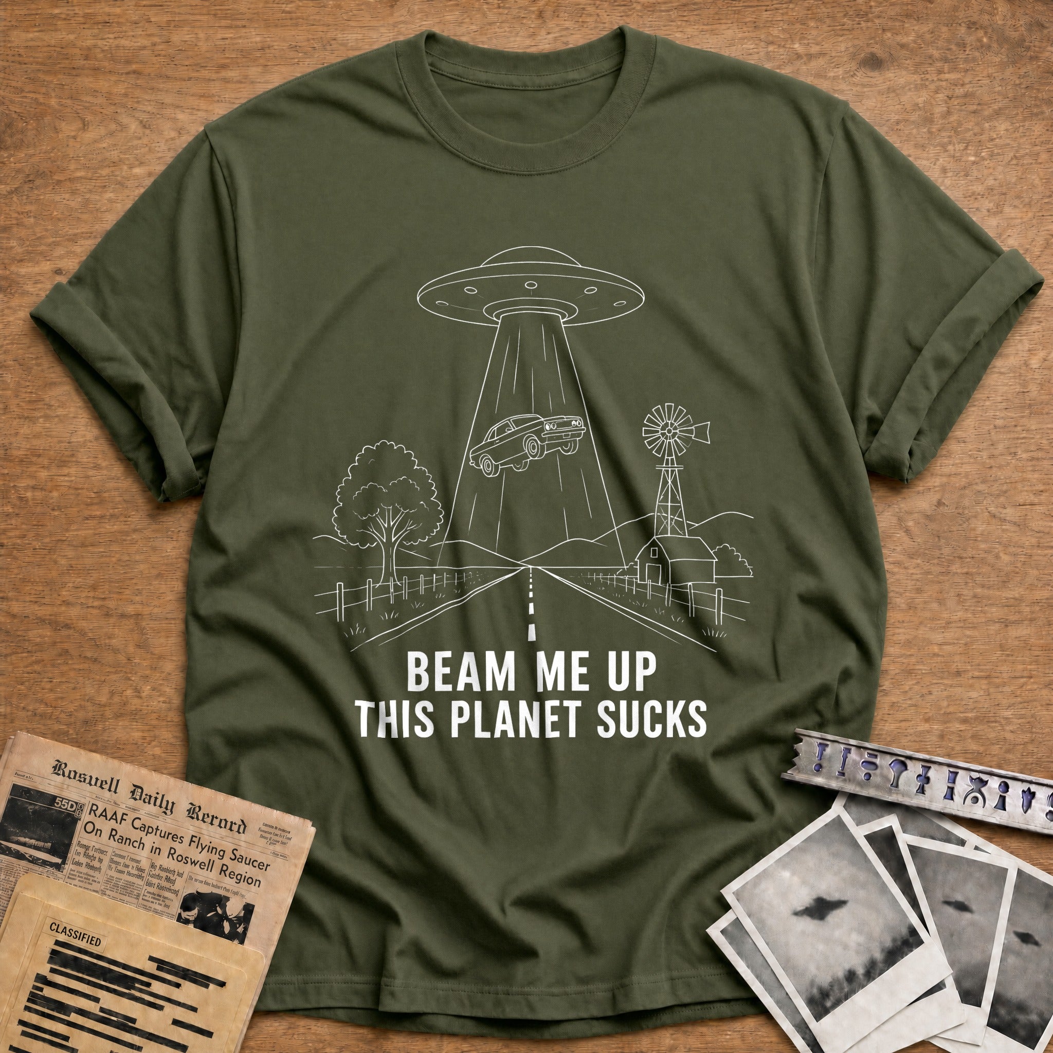 Beam Me Up 11 T-Shirt - Military Green