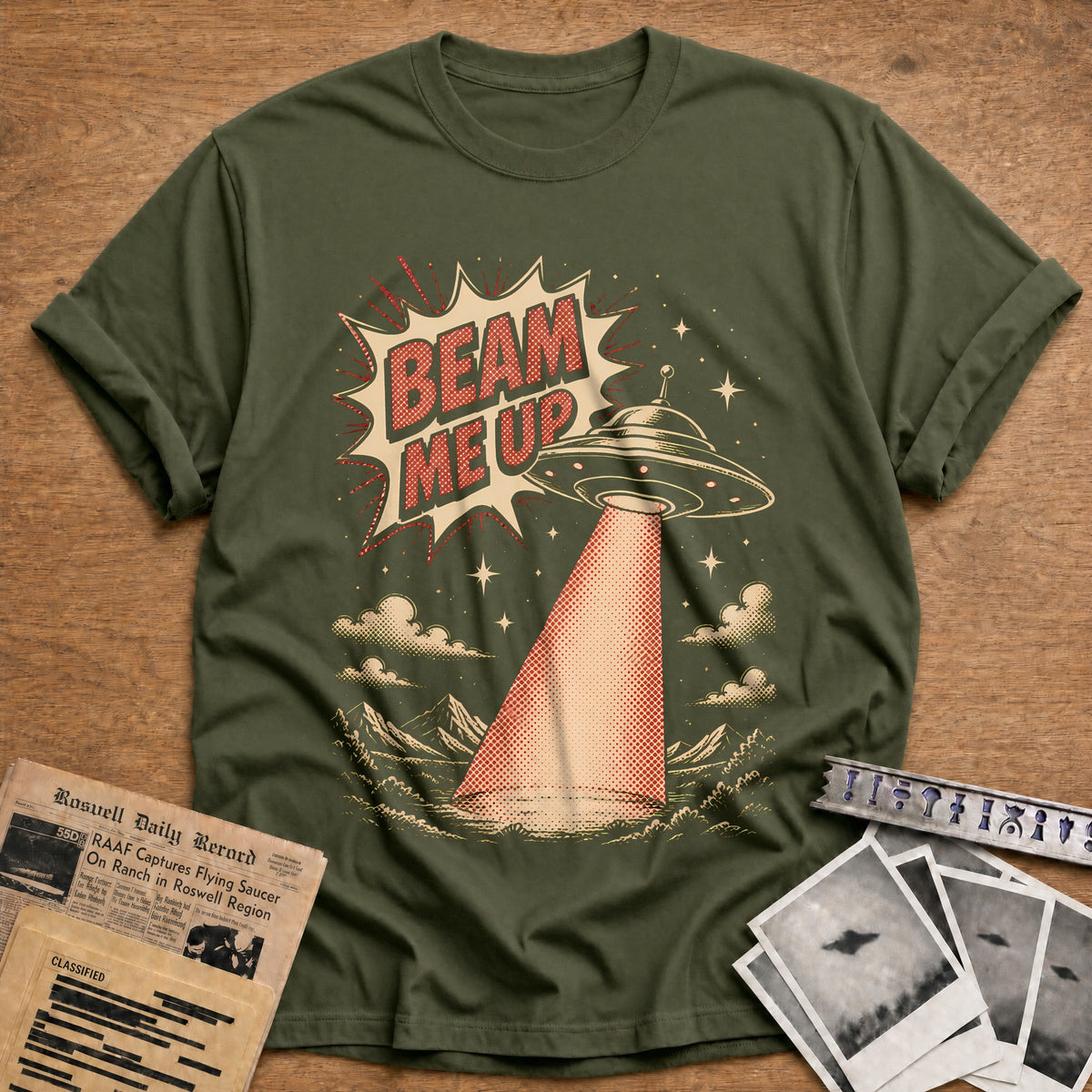Beam Me Up Comic 79 T-Shirt - Military Green