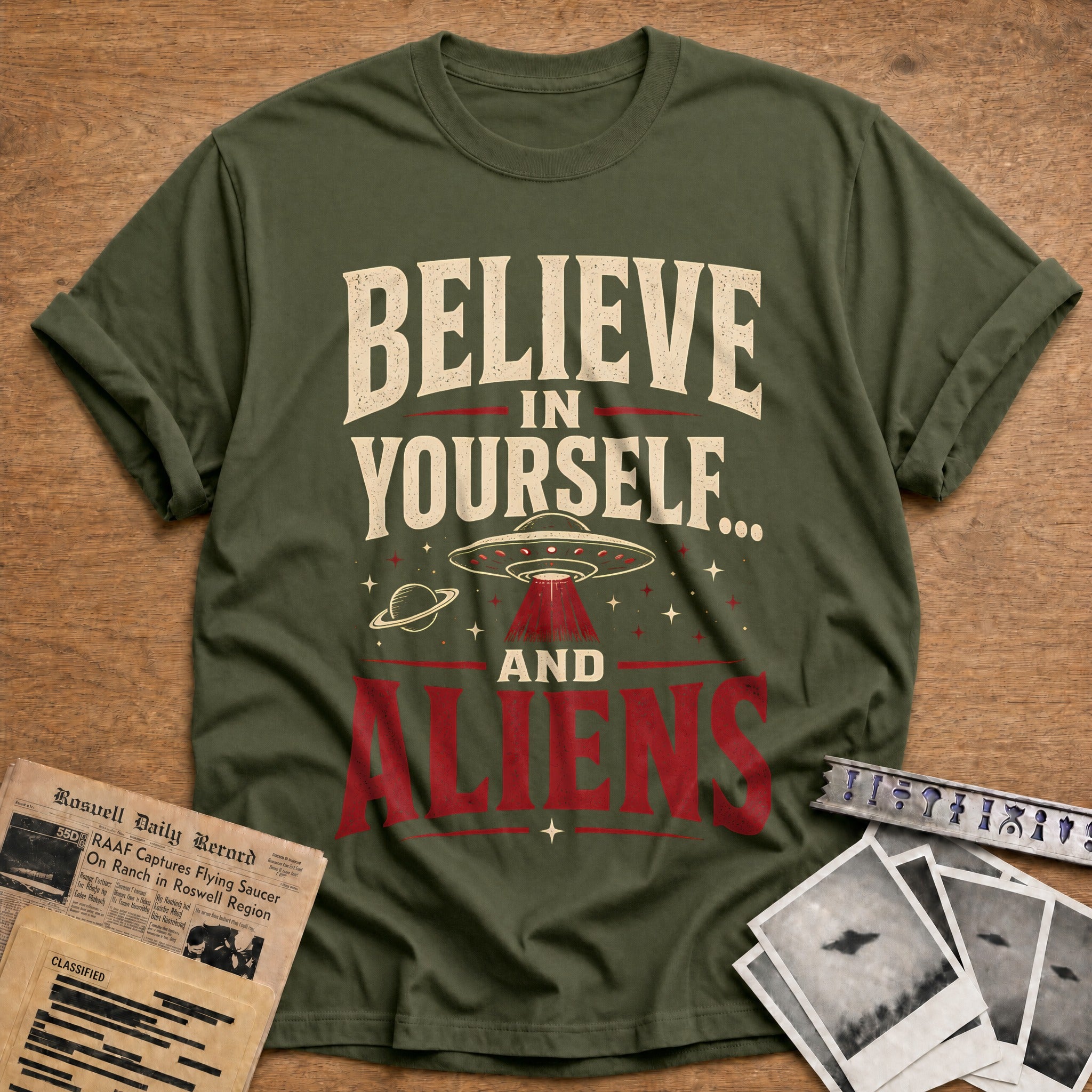 Believe In Yourself And Aliens 51 T-Shirt - Military Green