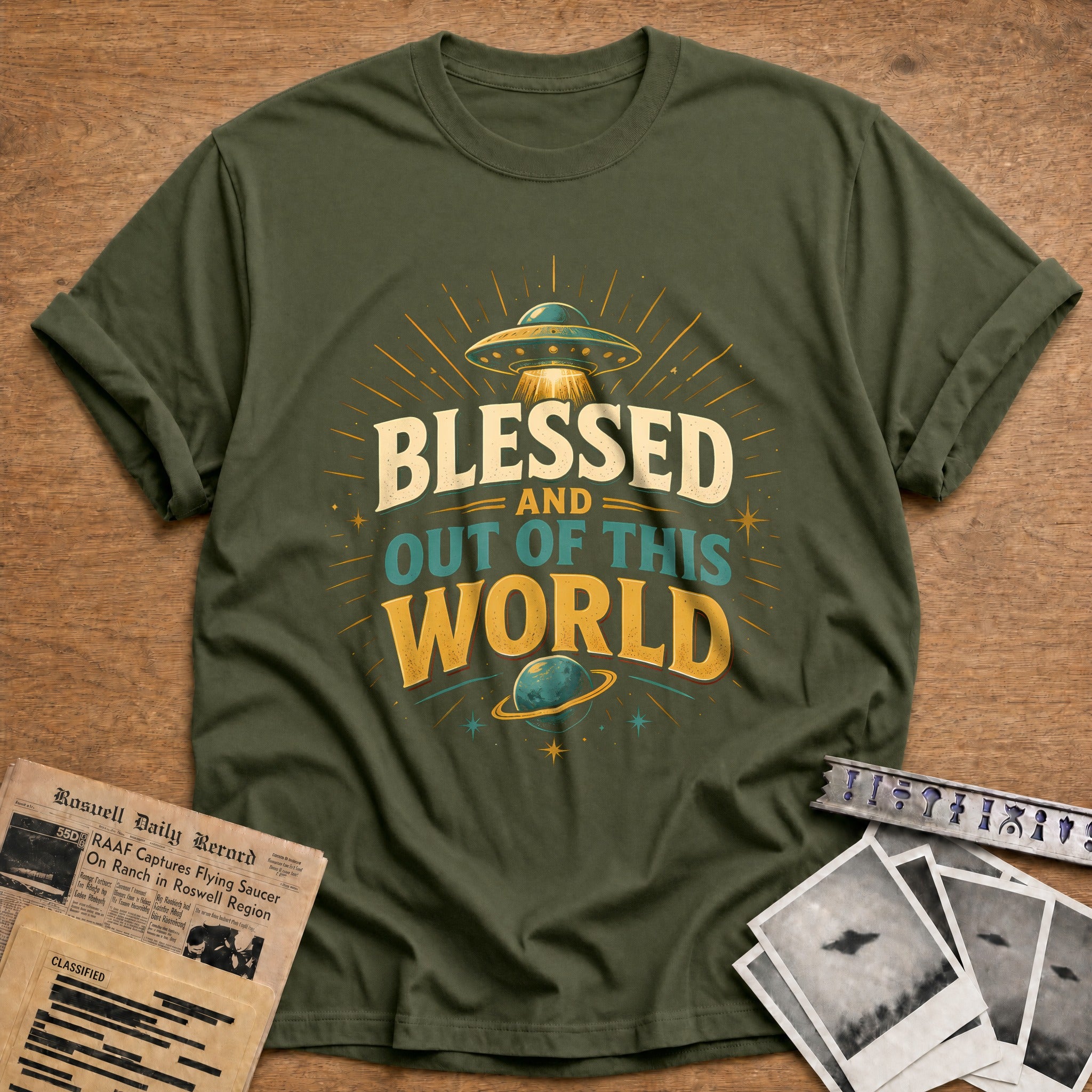 Blessed Out Of This World 73 T-Shirt - Military Green