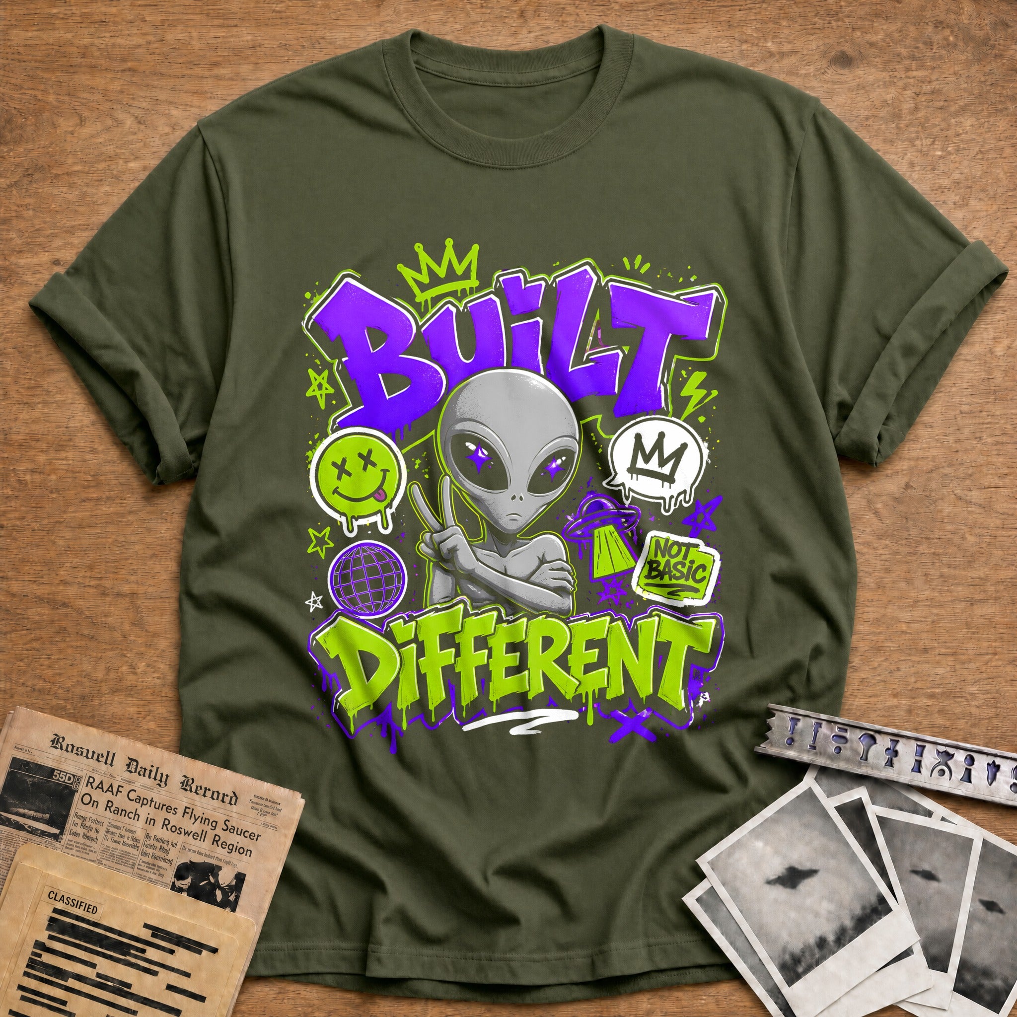 Built Different Alien 43 T-Shirt - Military Green