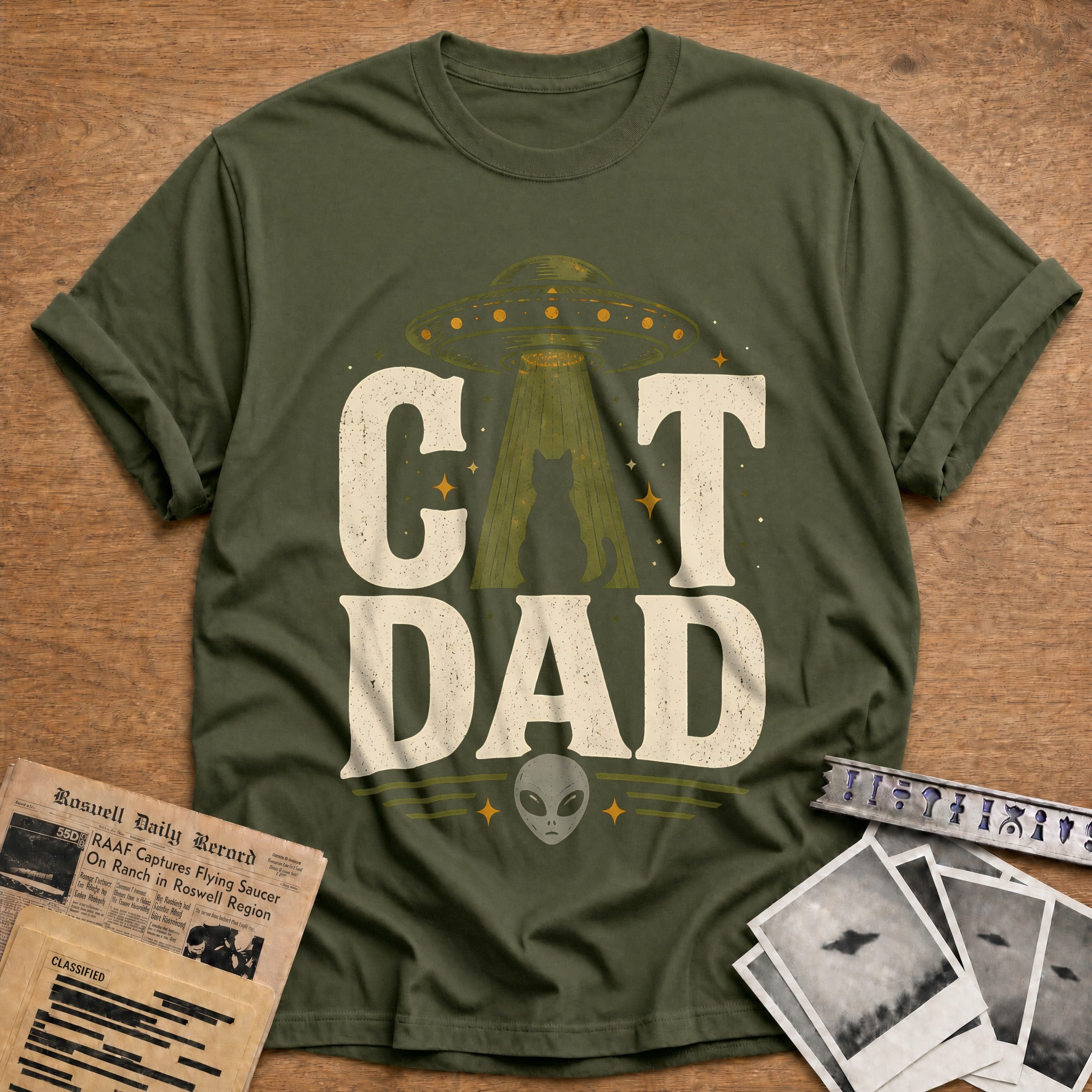 Cat Dad 13 T-Shirt - Military Green