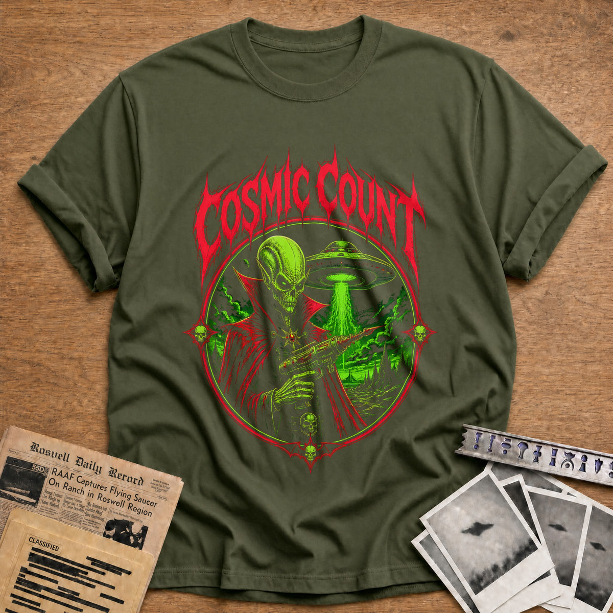 Cosmic Count 46 T-Shirt - Military Green