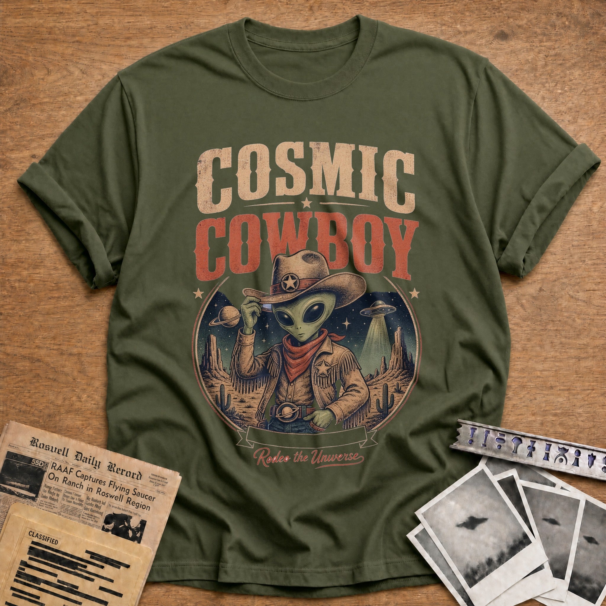 Cosmic Cowboy Rodeo The Universe - Military Green