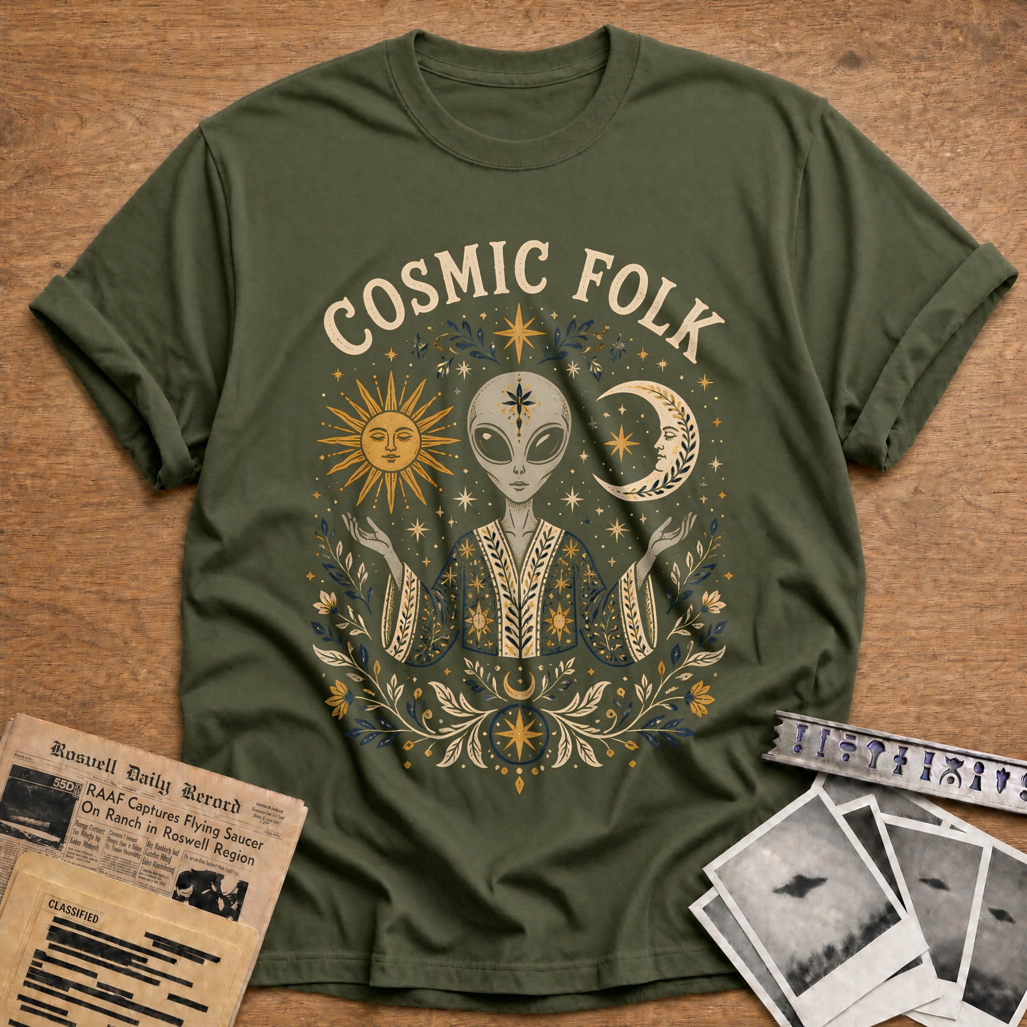 Cosmic Folk T-Shirt - Military Green