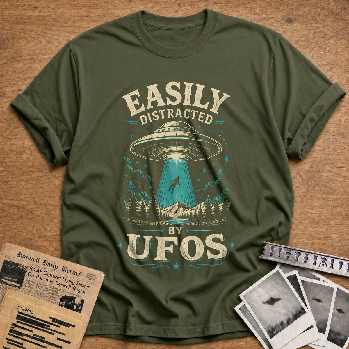 Easily Distracted Ufos 24 T-Shirt - Military Green