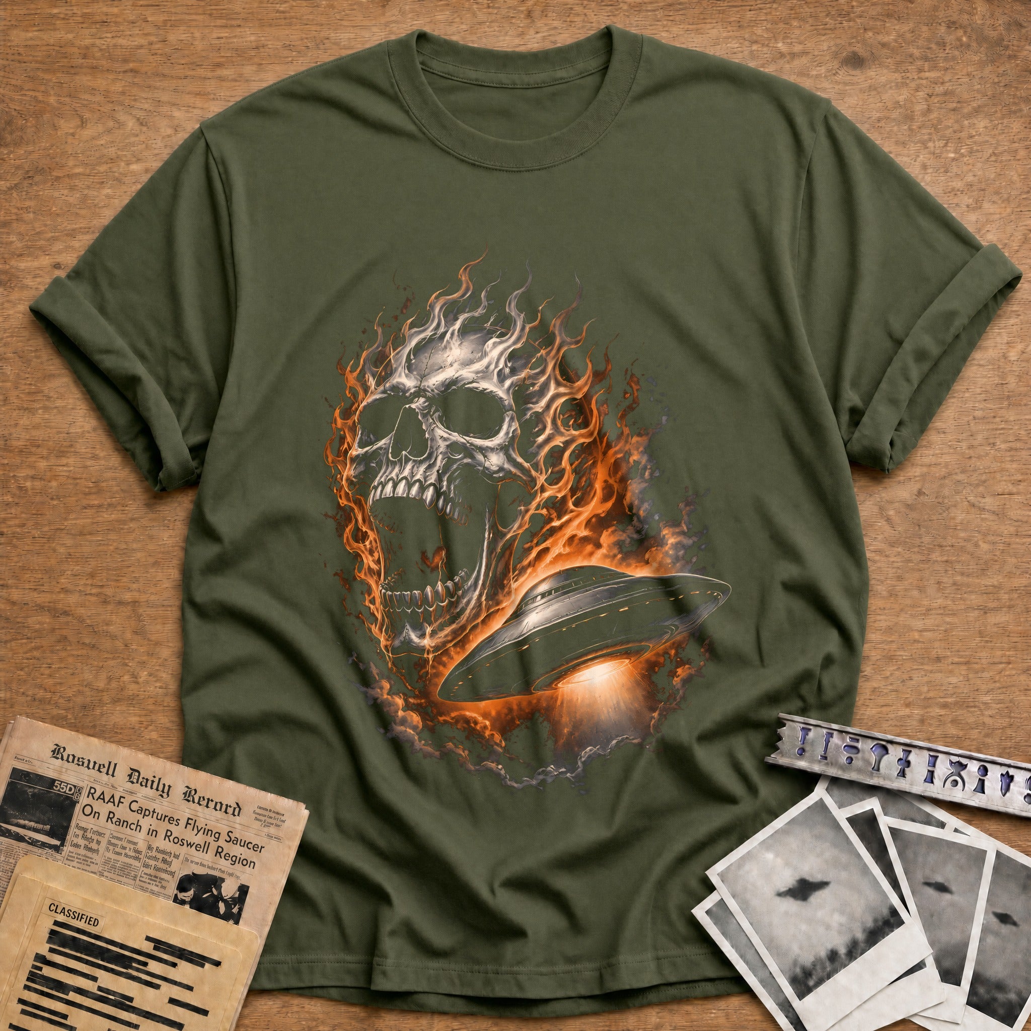 Flaming Skull Ufo 21 - Military Green