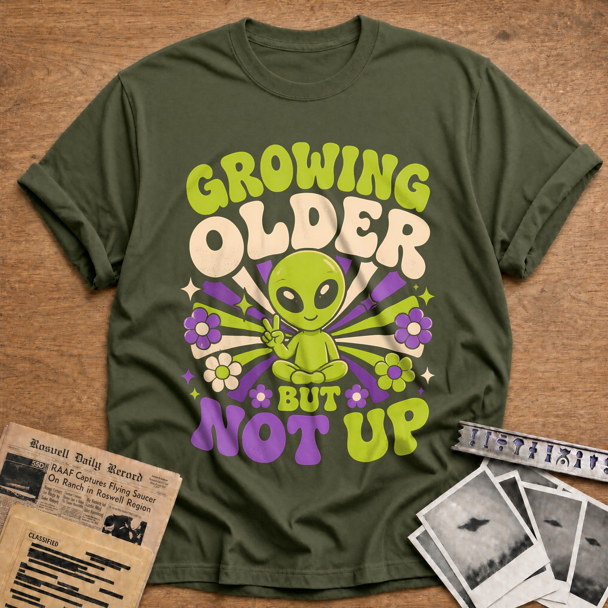 Growing Older Groovy 36 T-Shirt - Military Green